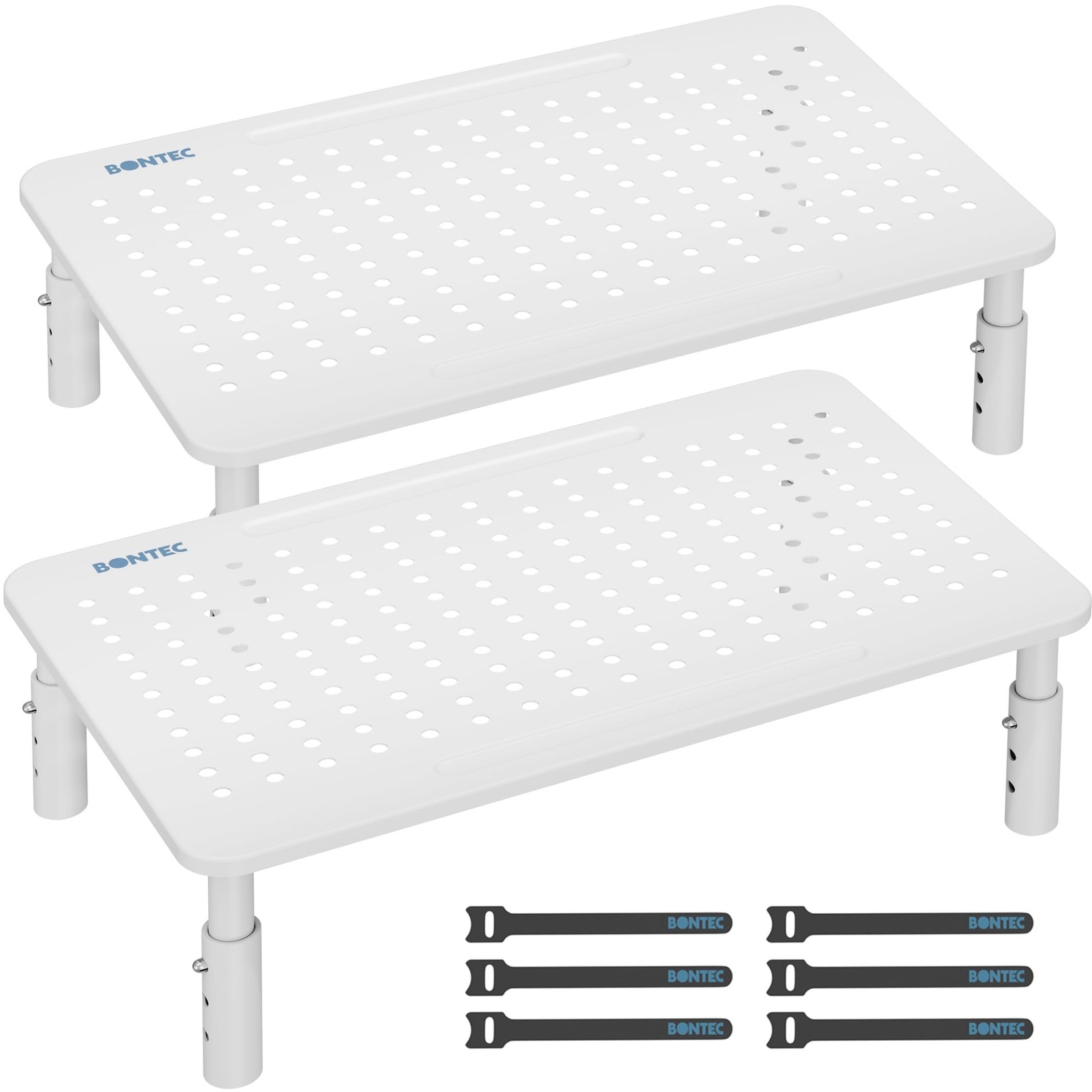 BONTEC Monitor Stand 2 Pack Height Adjustable Metal Riser 14.5” x 9.1”, White 