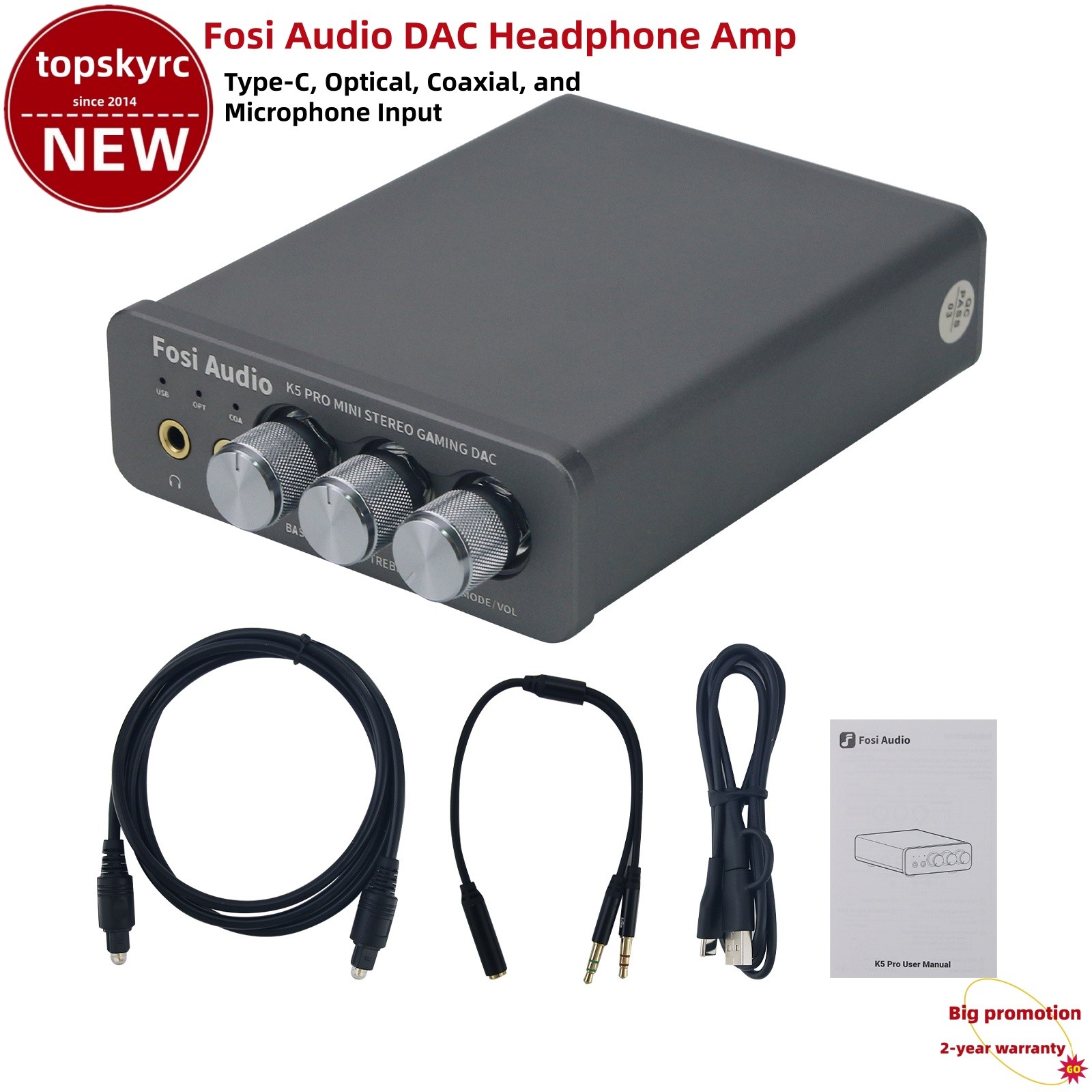 Fosi Audio K5 PRO MINI Stereo DAC Headphone Amp External USB Sound Card f/Laptop