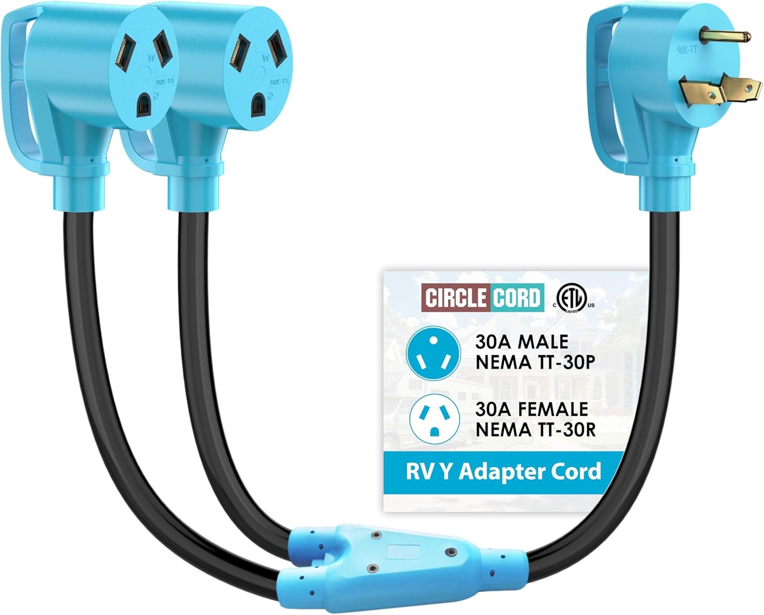 RV Y Adapter Cord 30A Male To Two 30A Female