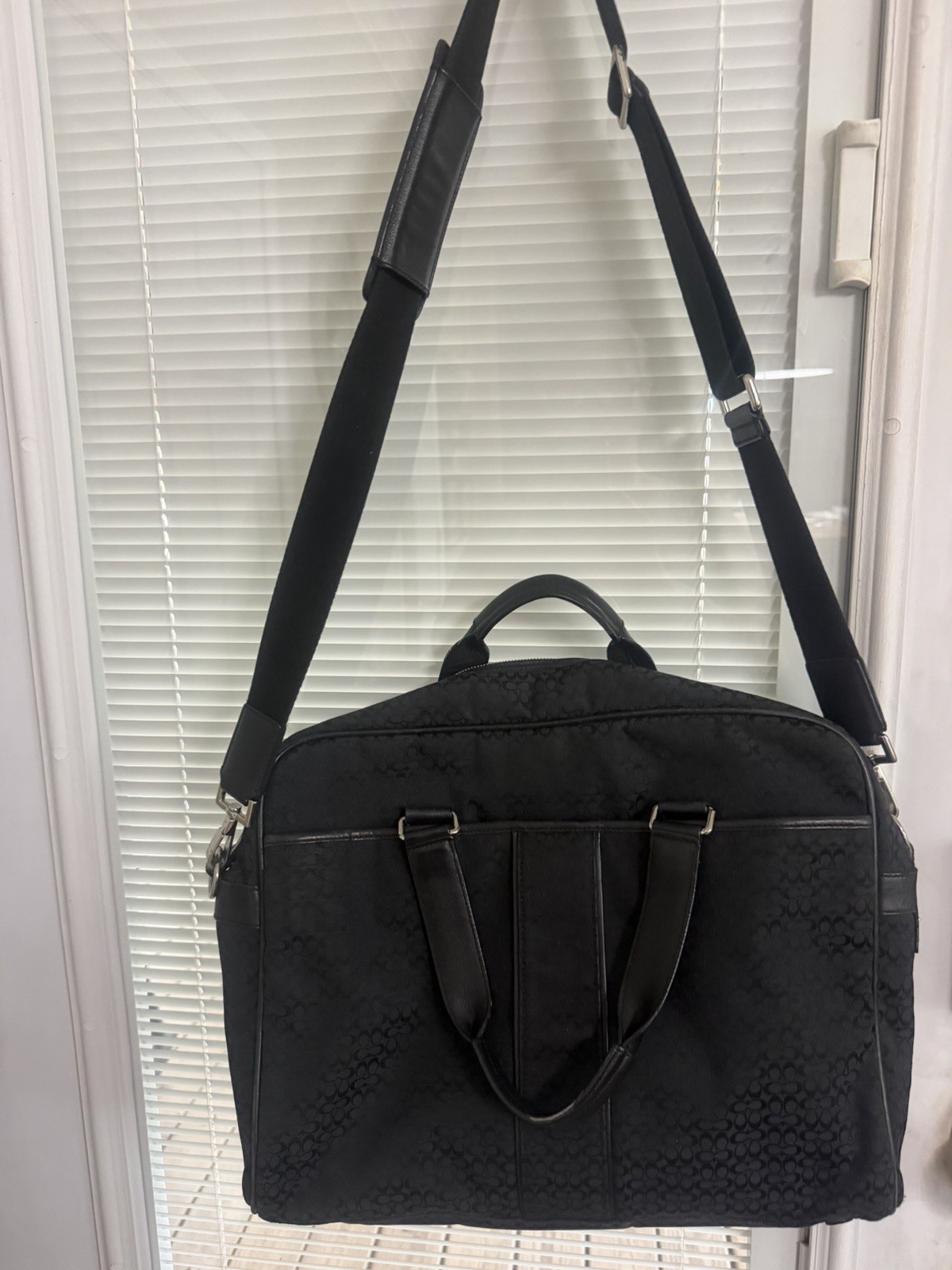 COACH F70058 Hudson Black Signature C Canvas Leather Briefcase Laptop Bag 2-Way