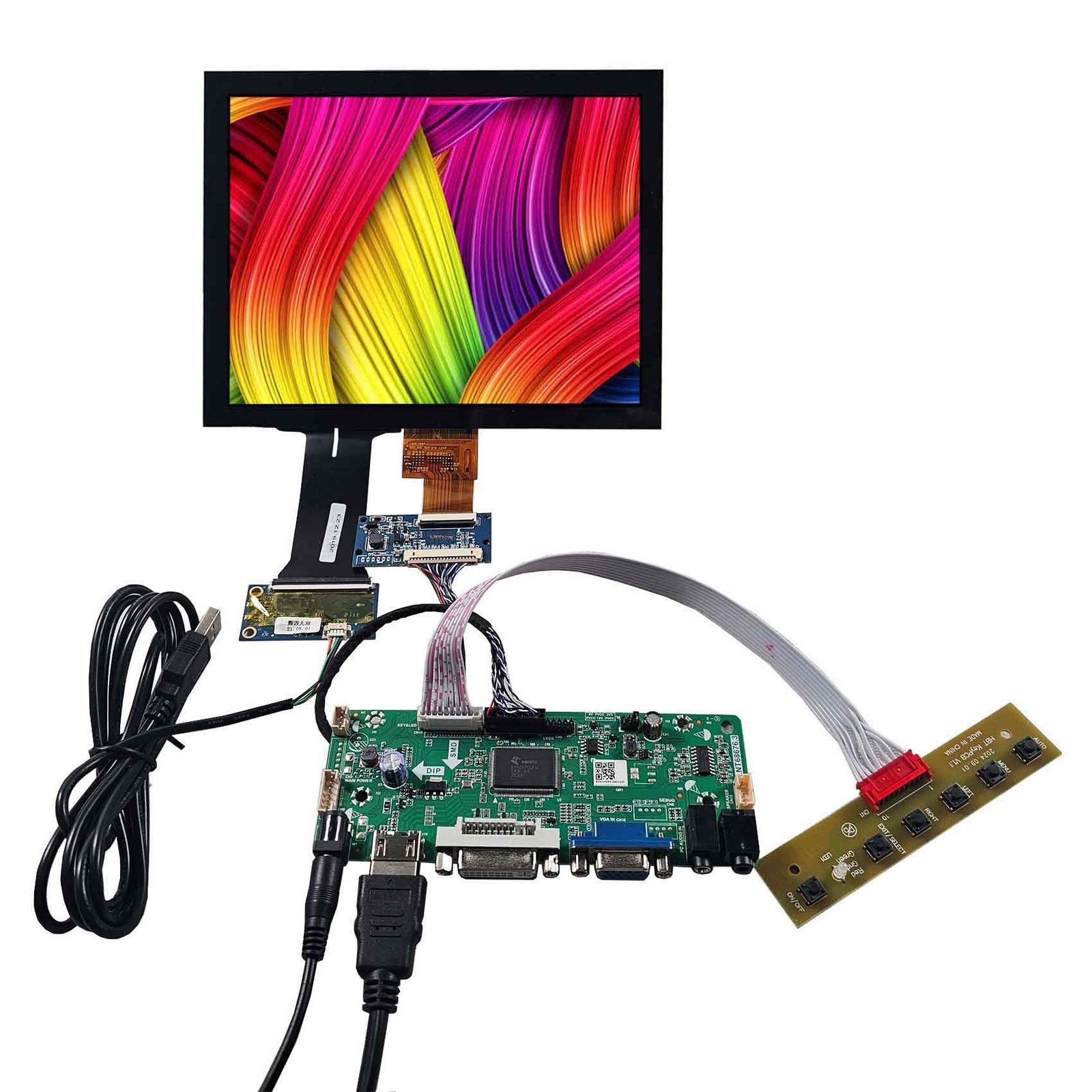 HD VGA DVI LCD Controller Board 8in 1024x768 Capacitive Touch IPS LCD Display