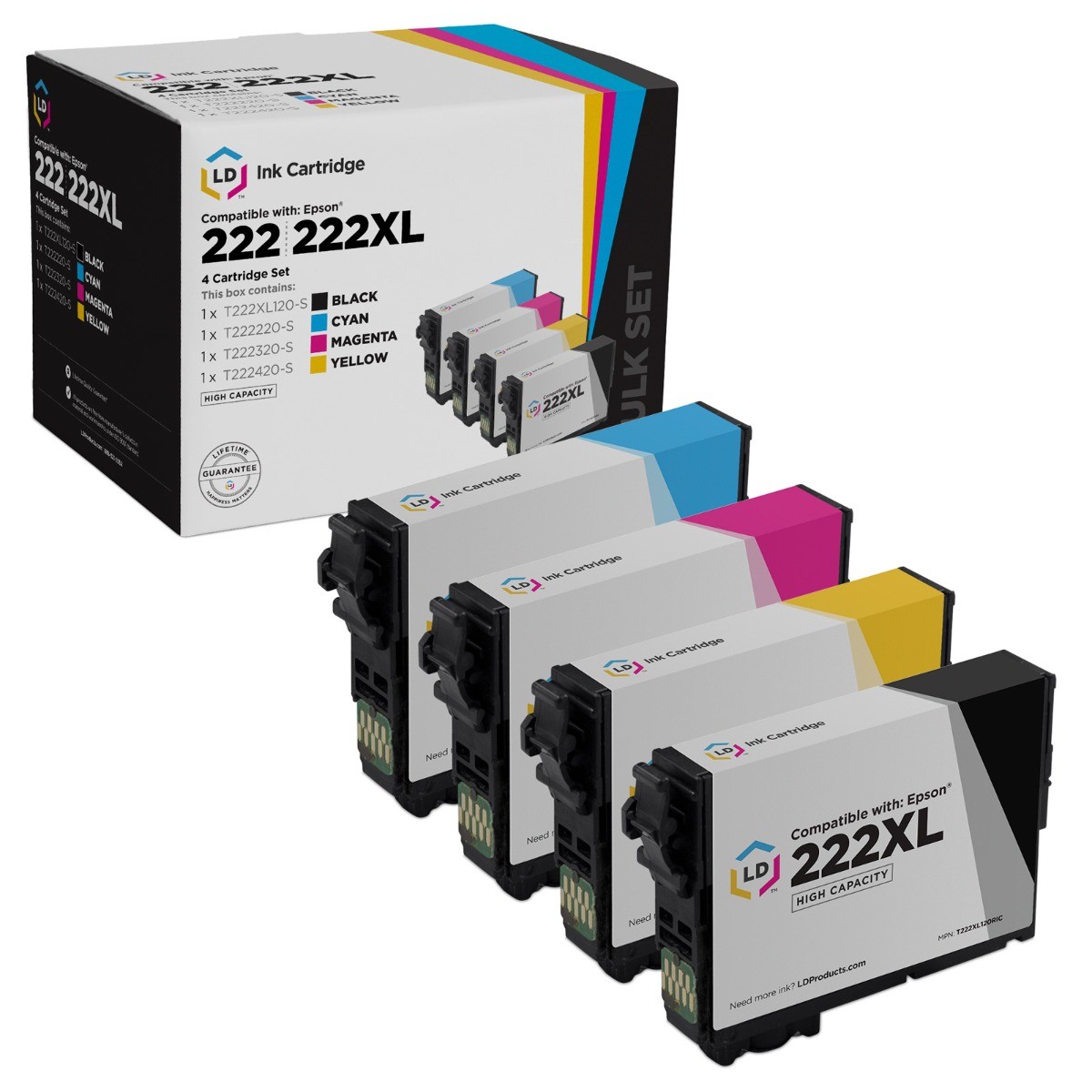 Ink Cartridge Replacement for Epson 222XL HY (HY B, C, M, Y) WF-2960 XP-5200