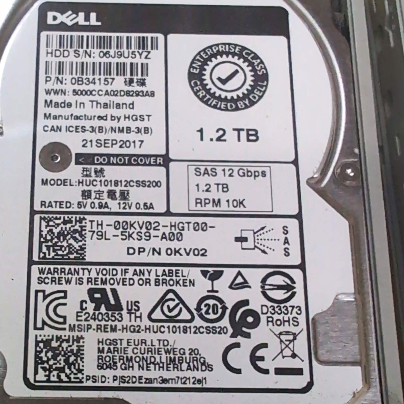 Lie Of 4 Dell 1.2TB 10K 12Gbps SAS 2.5" Hot Swap HDD With Tray