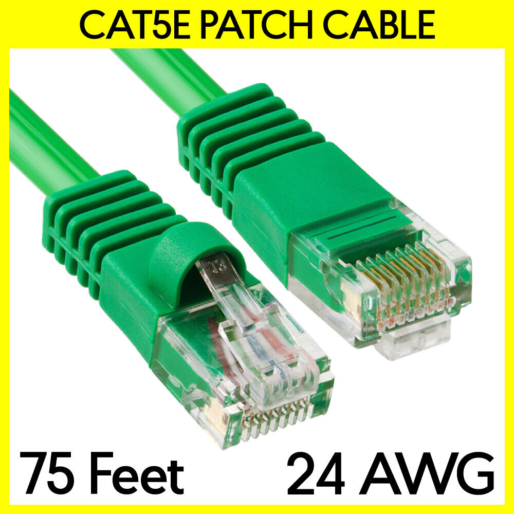 75FT Cat5e Cable Green LAN Cat 5e Ethernet Patch Cord RJ45 Internet Modem Cable