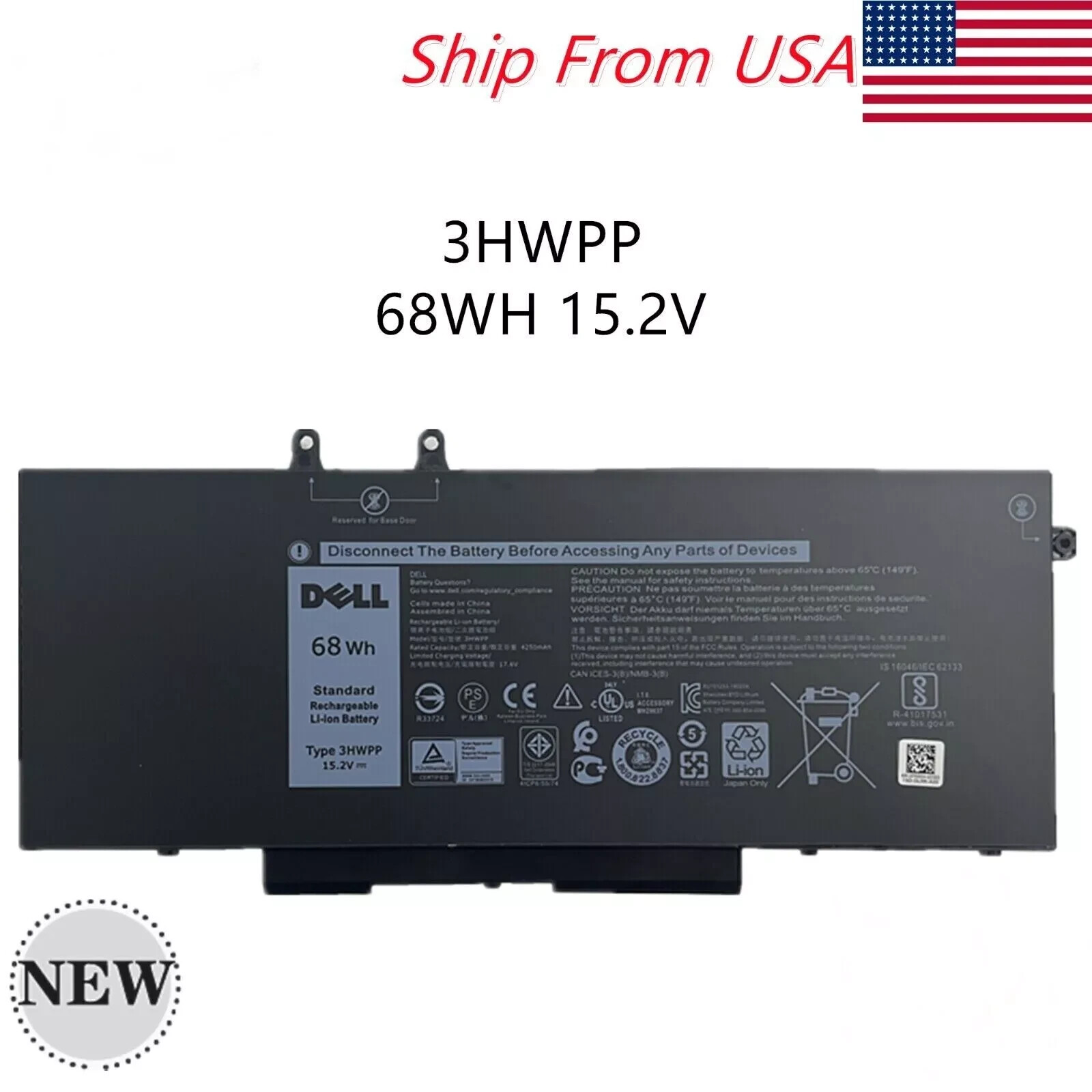 NEW OEM Genuine 68Wh 3HWPP Battery For Dell Latitude 14 E5410 15 E5510 451-BCMN