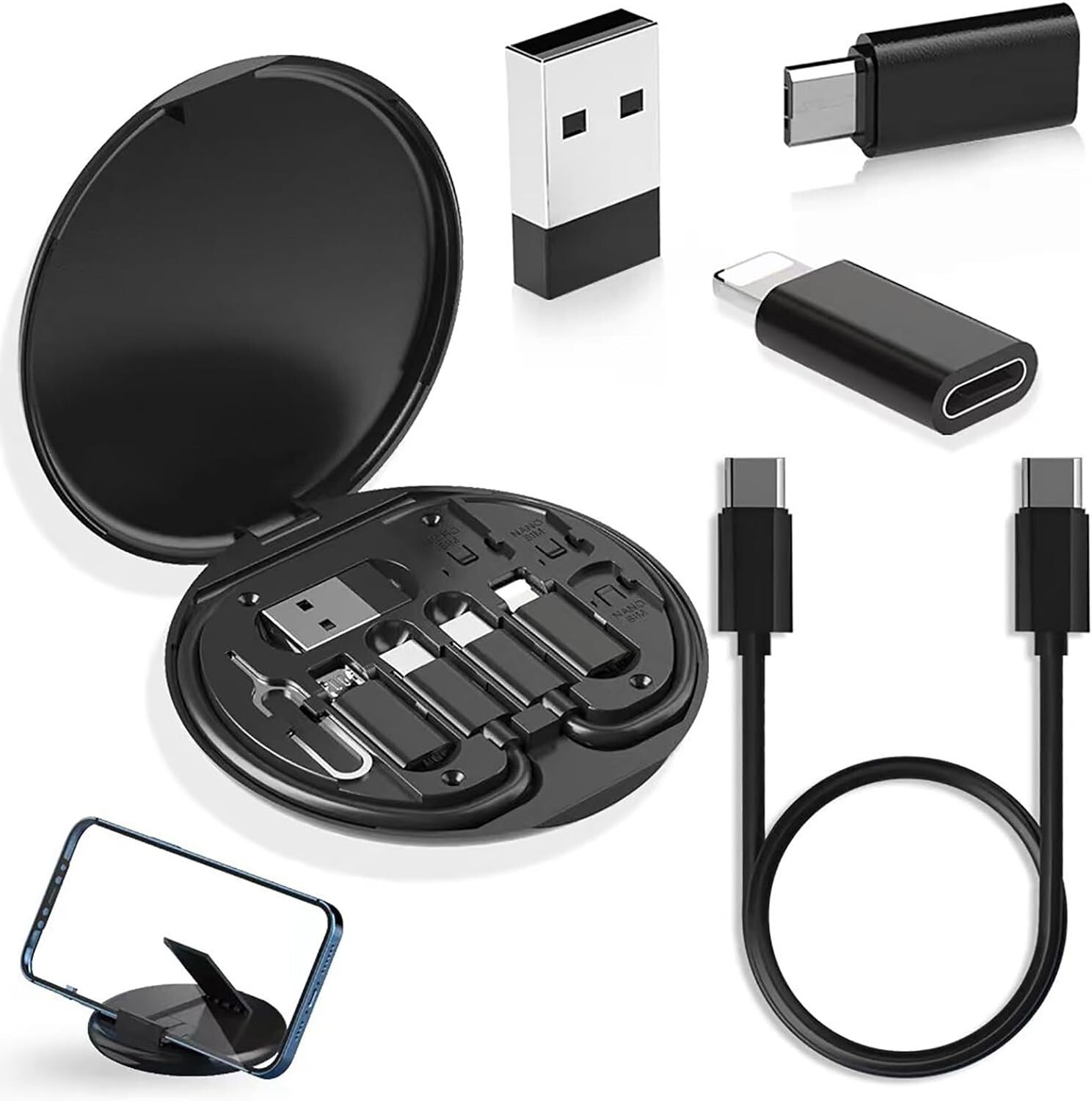 USB C Multi Adapter Kit Micro USB Type C Adapter Charging Cable W/Box, Black