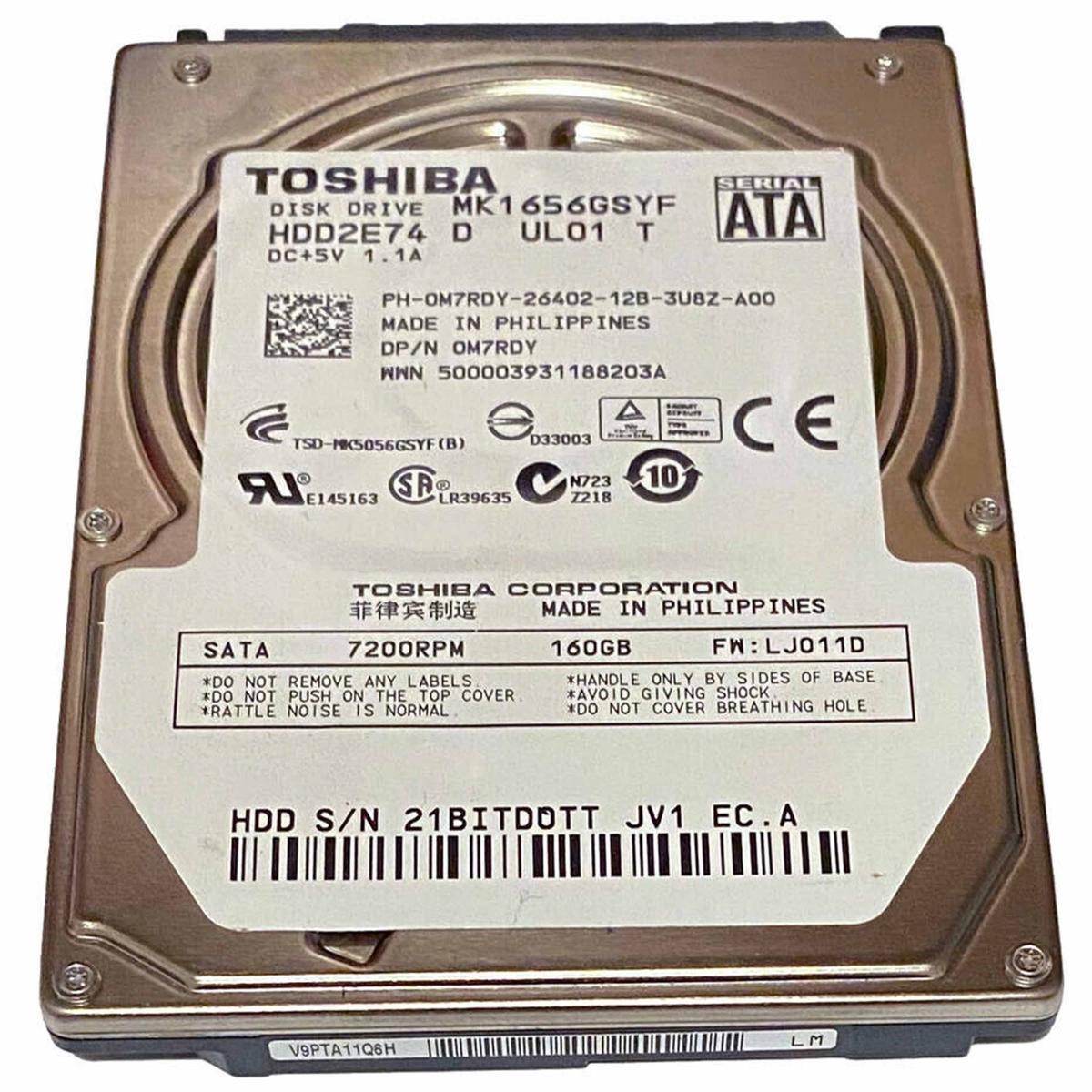 Hard Disk HDD 160GB Toshiba SATA 2.5" Internal Notebook Laptop MK1656GSYF