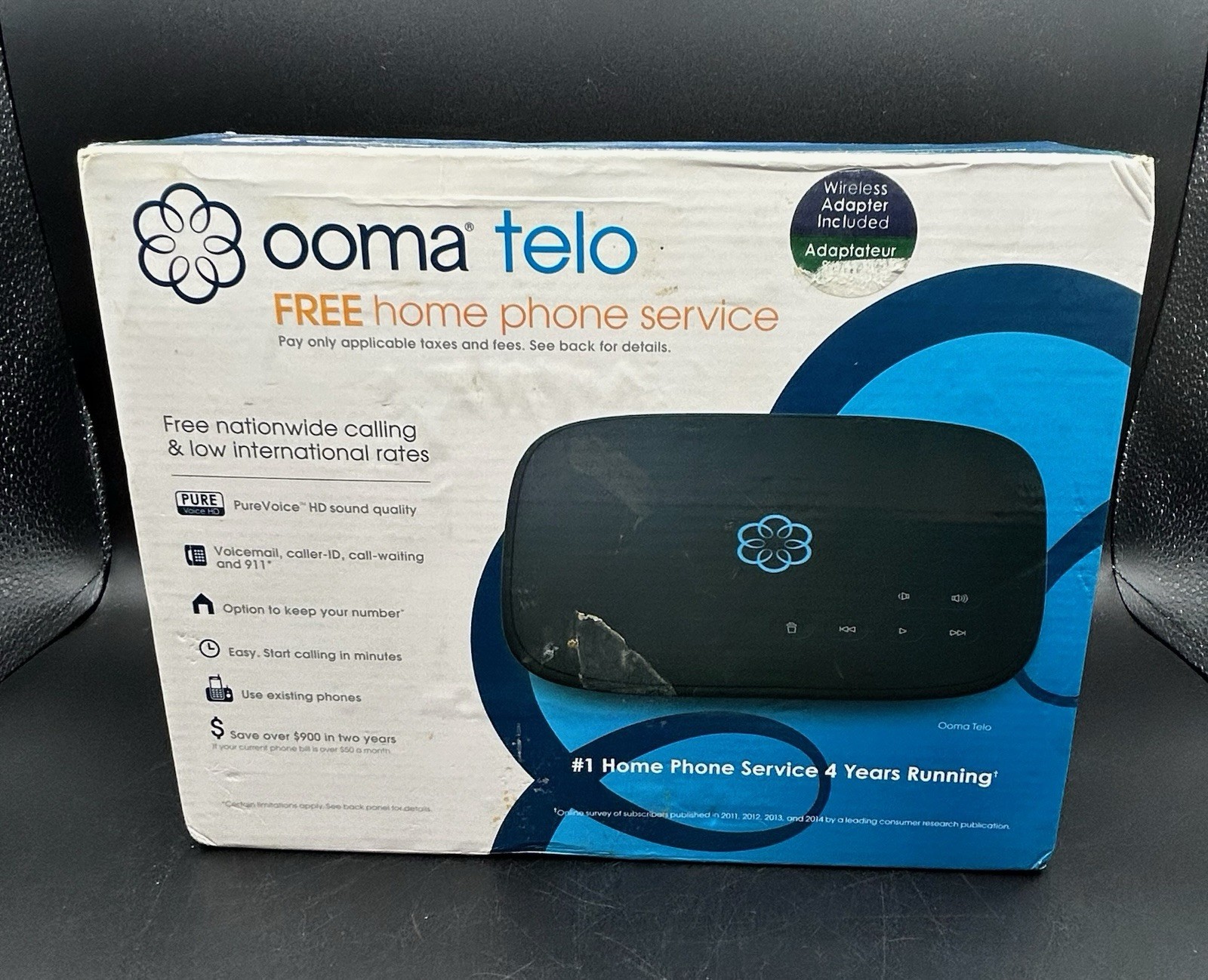 OOMA Telo Smart Free Home Phone Service New Open Box Wireless Adapter Included