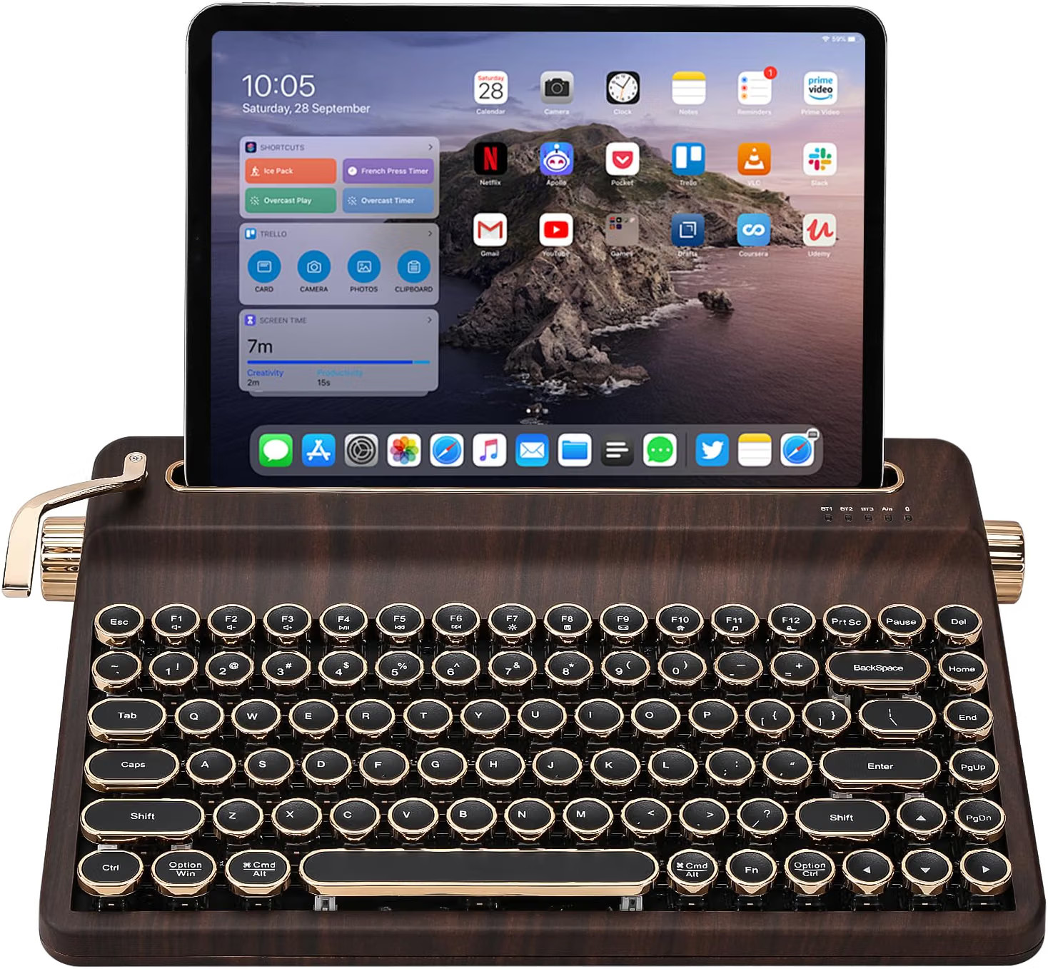 YUNZII QL75 Retro Typewriter Hot Swap RGB Keyboard, Wood, Onyx Switch, New