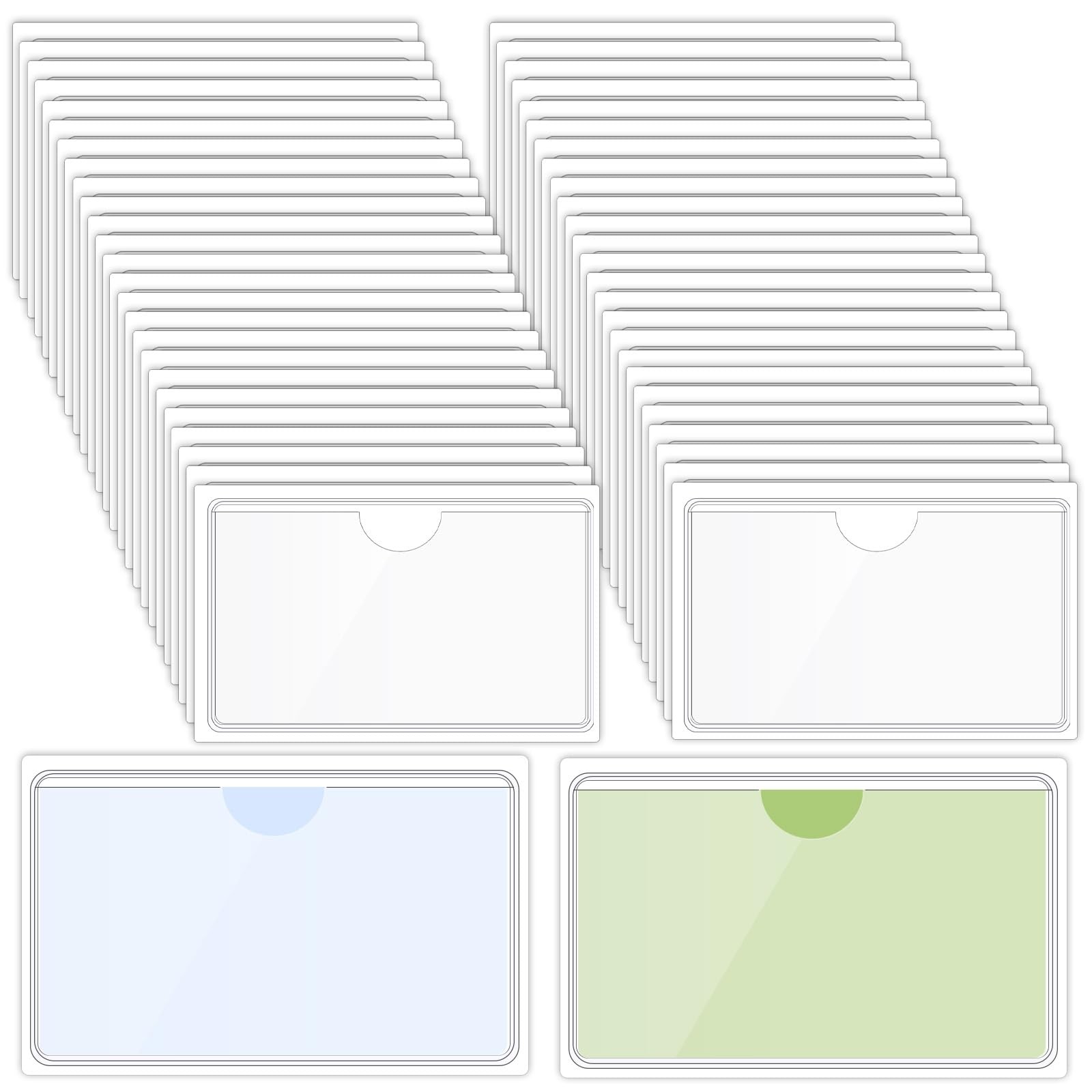 100 Packs Adhesive Label Storage Bin Pockets Clear Plastic Index Card Pockets...