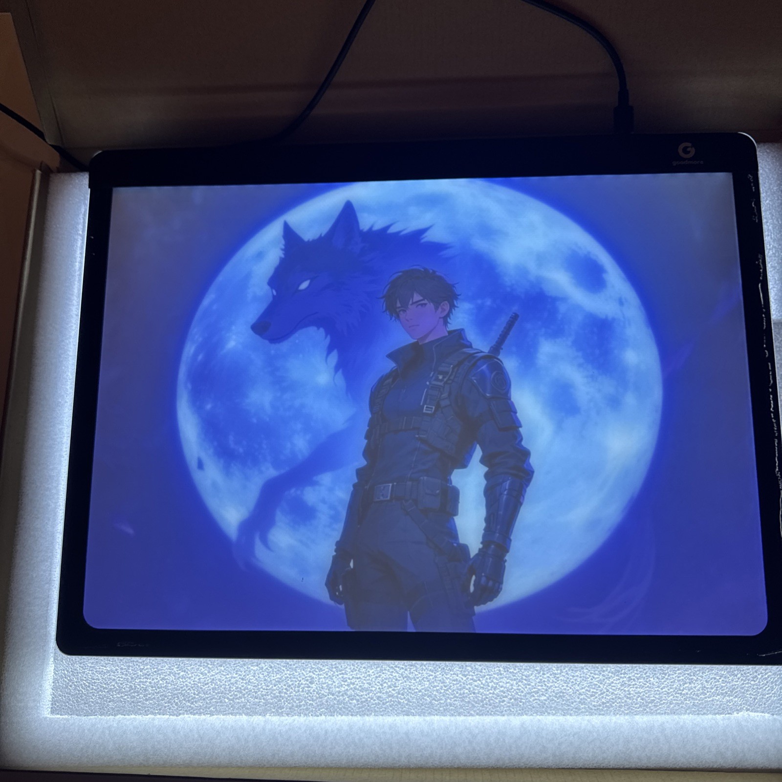 15.7x11.8’’ Glass Gaming Mousepad Illuminated Off- White/Black On-Stunning Art