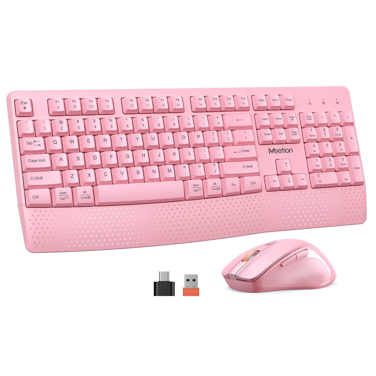 Meetion Pink Wireless Keyboard and Mouse, Full-Size, PC & Home Office