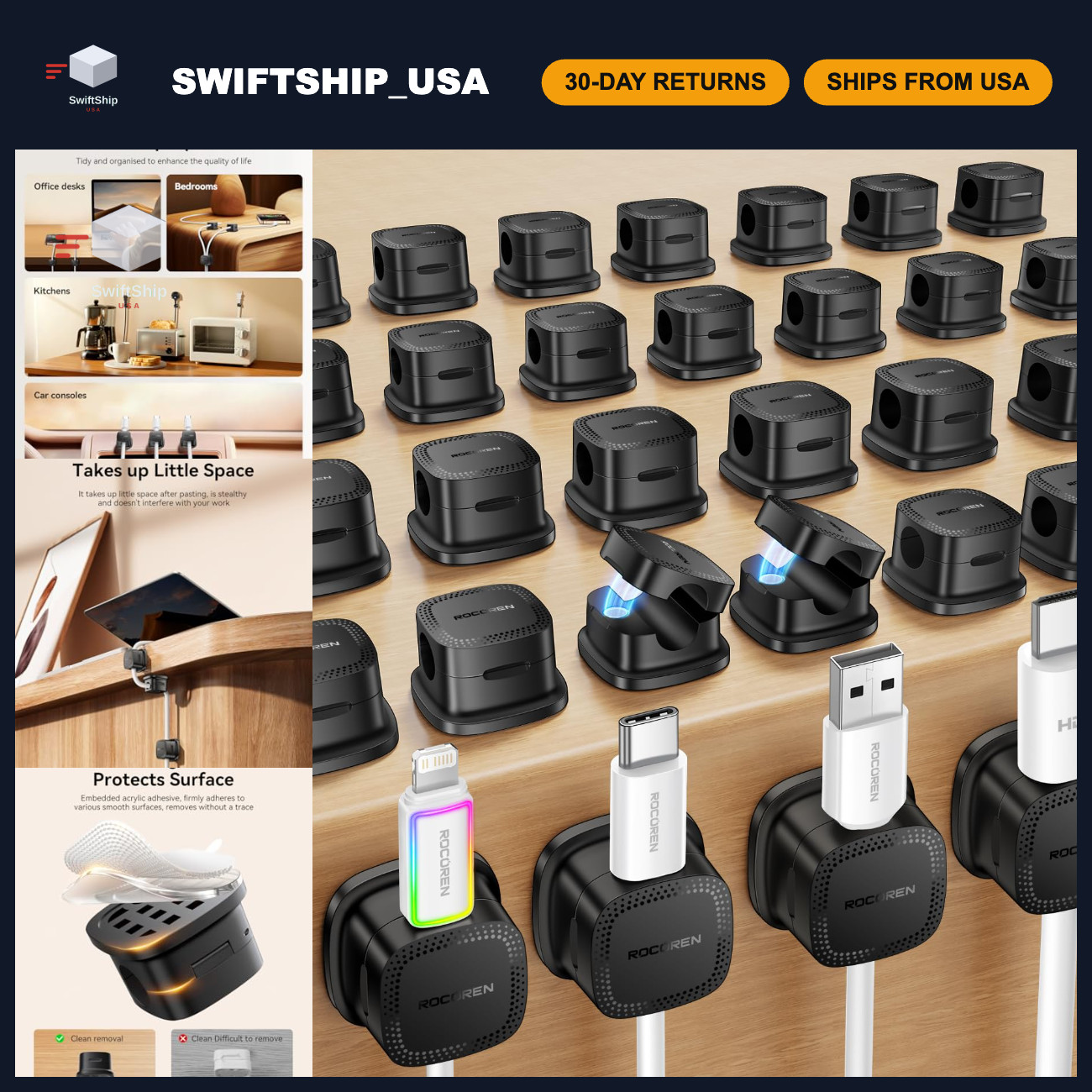 30-Pack Magnetic Cable Clips - Adjustable Cord Organizer for Home & Office