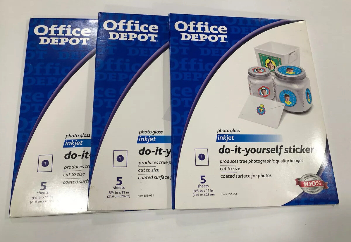 3 Pk Office DEPOT photo glass inkjet do-it-yourself stickers 5 Sheets 8.5X11 in