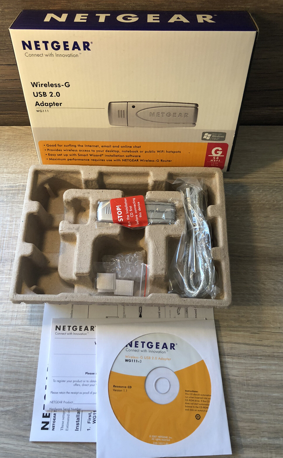 Netgear 54 MBPS Wireless G USB 2.0 Adapter WG111US New Open Box