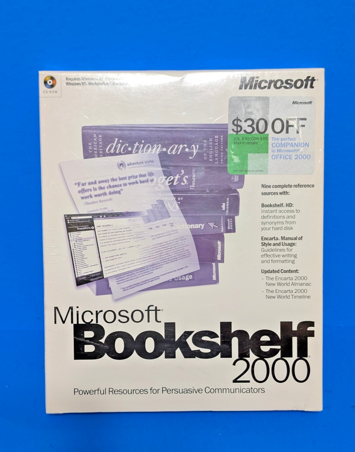Microsoft Bookshelf 2000 CD-ROM Factory Sealed Windows 95 98 NT Office 2000