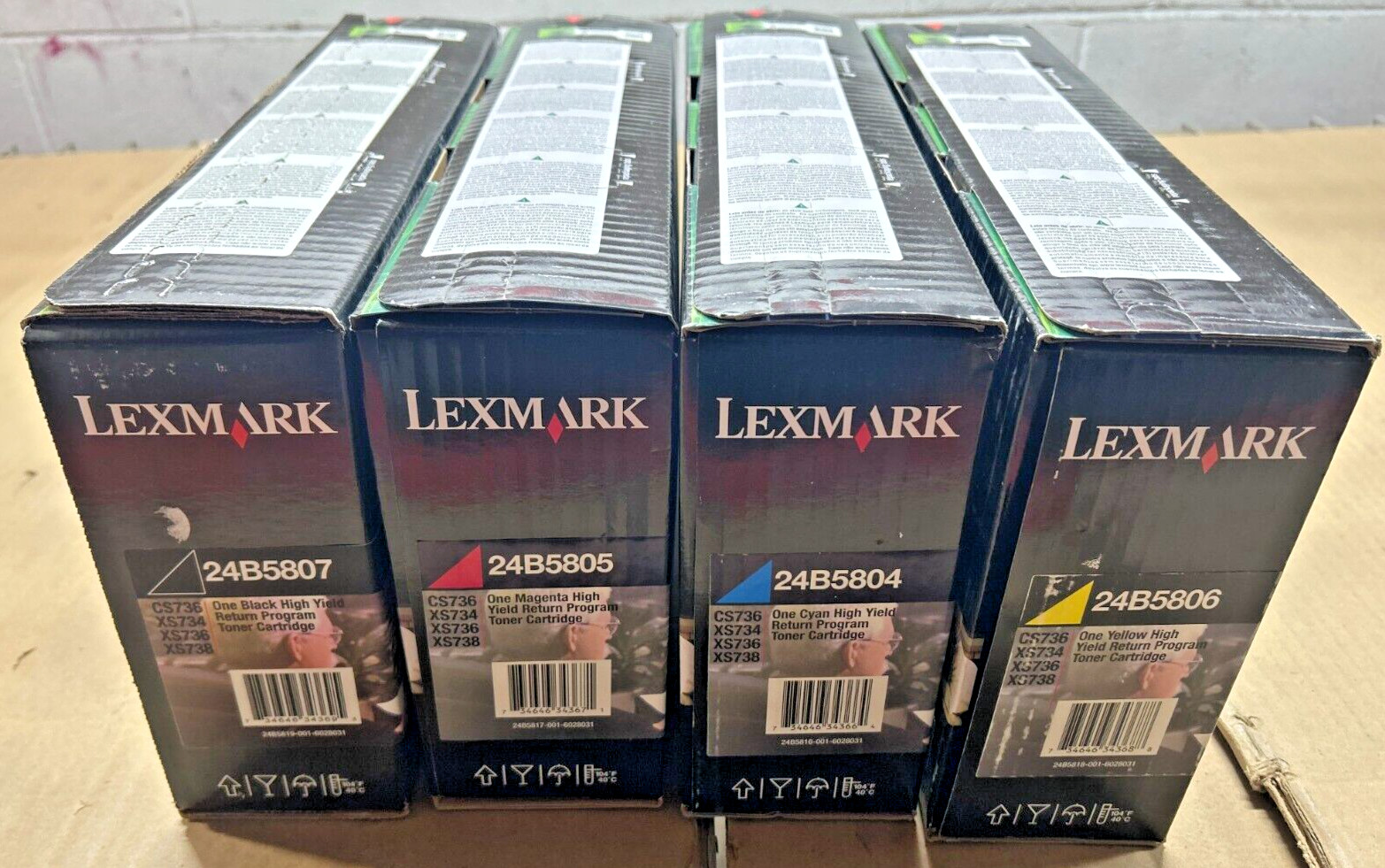 Set of Lexmark 24B5804 Cyan 24B5805 Magenta 24B5806 Yellow 24B5807 Black Toners
