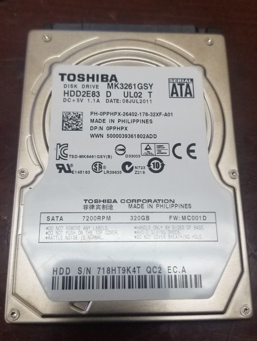Dell PPHPX Toshiba MK3261GSYN 2.5 320GB 7200RPM SATA Laptop HDD