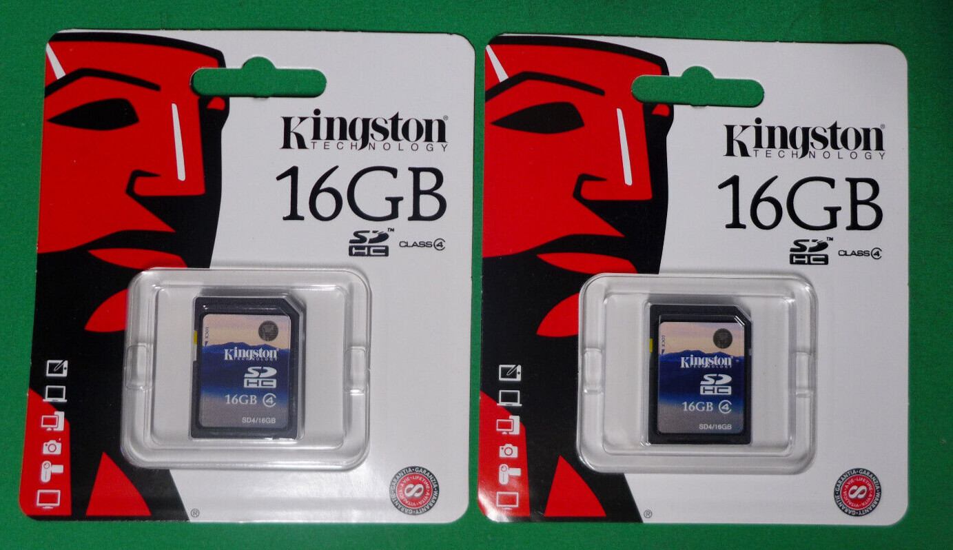 (Lot of 2)NEW Kingston Technology 16GB SD Card SD4/16GB