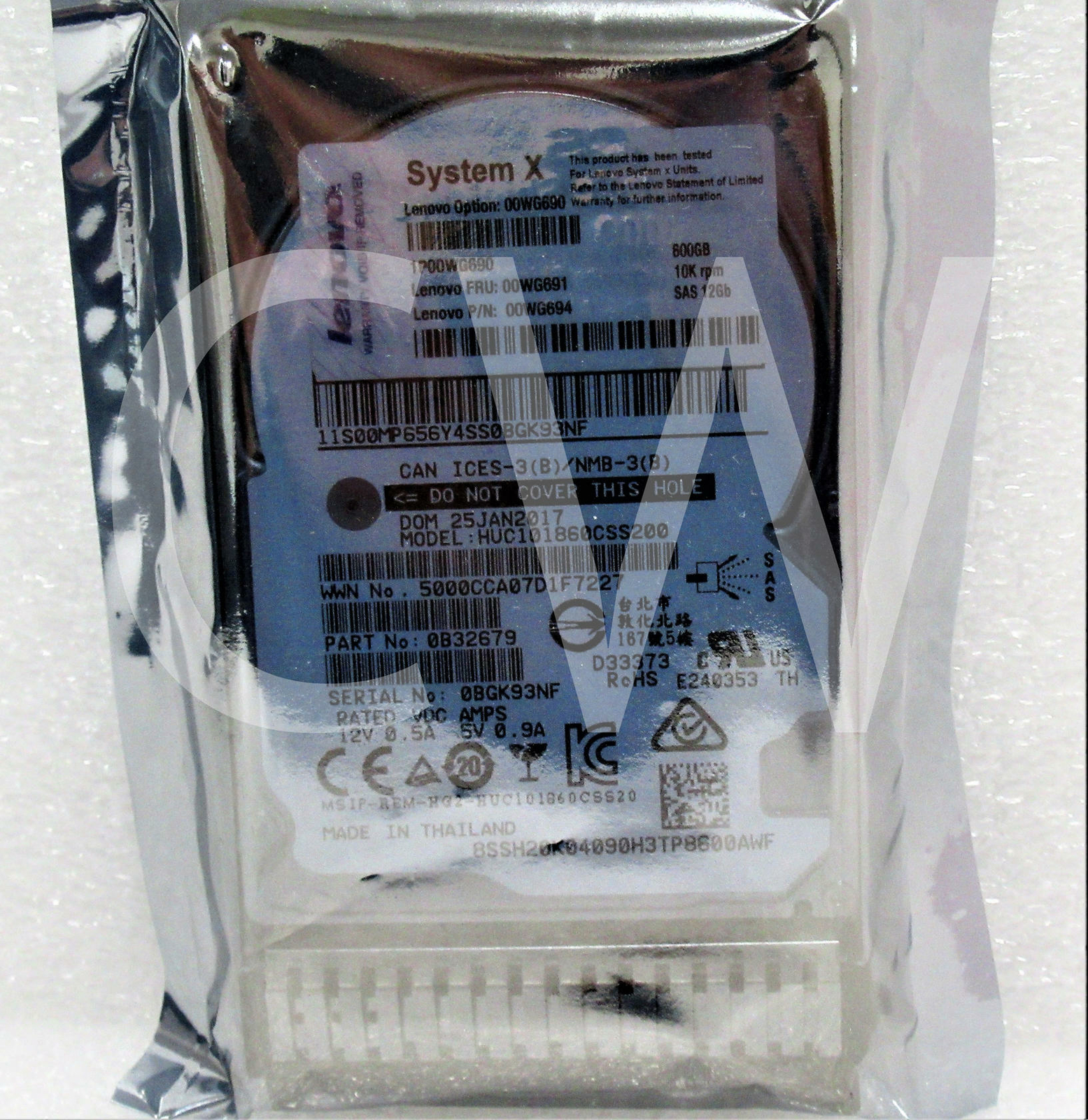 00WG691 00WG690 00WG694 LENOVO 600GB 10K RPM 12Gb/s 2.5" SAS HDD Hard Drive