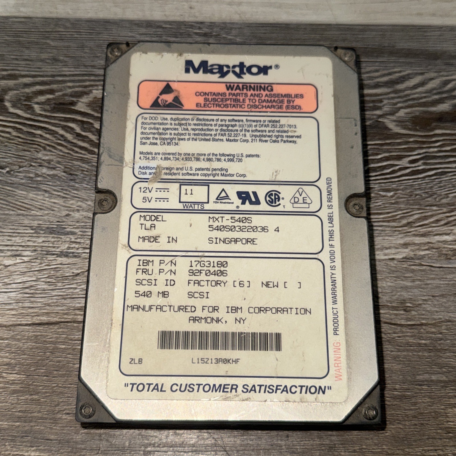 Maxtor MXT-540S 540MB 3.5-Inch SCSI  50-PIN Hard Drive 540S0316003 3