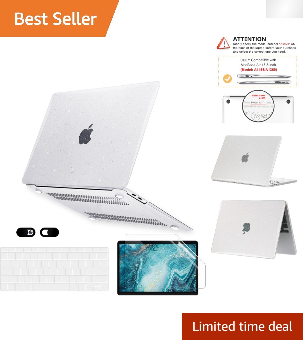 Elegant Hard Shell Case & Accessories for MacBook Air 13' - Sparkly Clear Design