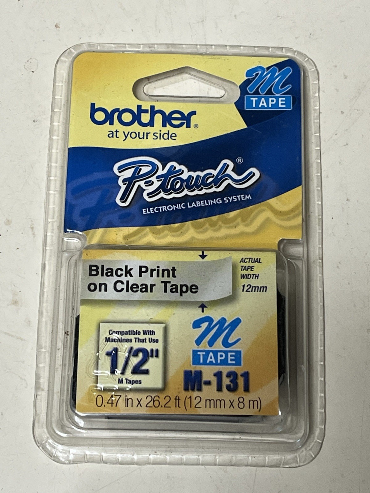 Brother M131 M 12mm black on clear P-touch tape PT55 PT65 PT70 PT80 PT85 PT90