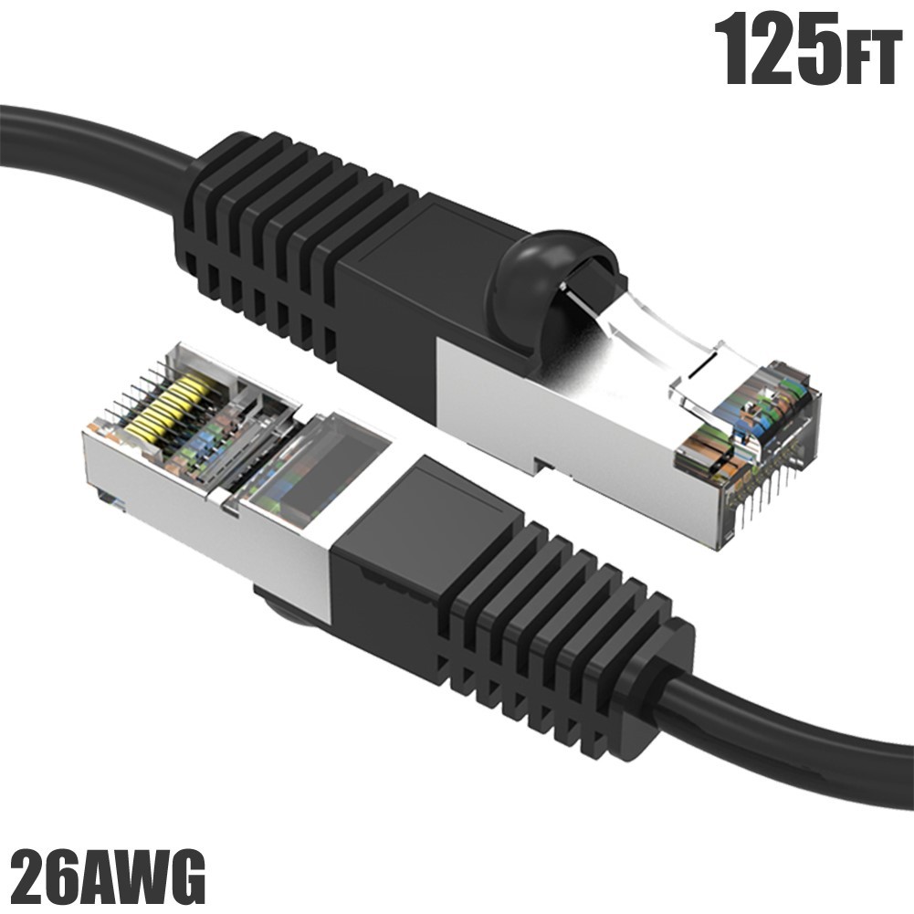 125FT Cat5E RJ45 Network LAN Ethernet Shielded Patch Cable Molded 26AWG Black