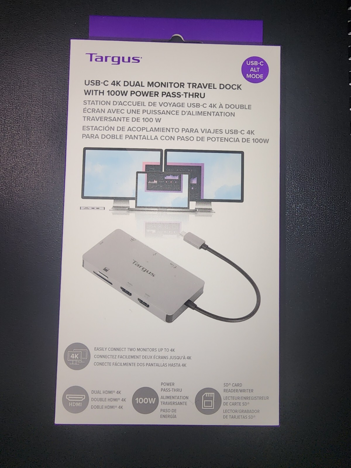Targus DSU200TT 100W USB-C 4K Dual Monitor Travel Dock BRAND NEW