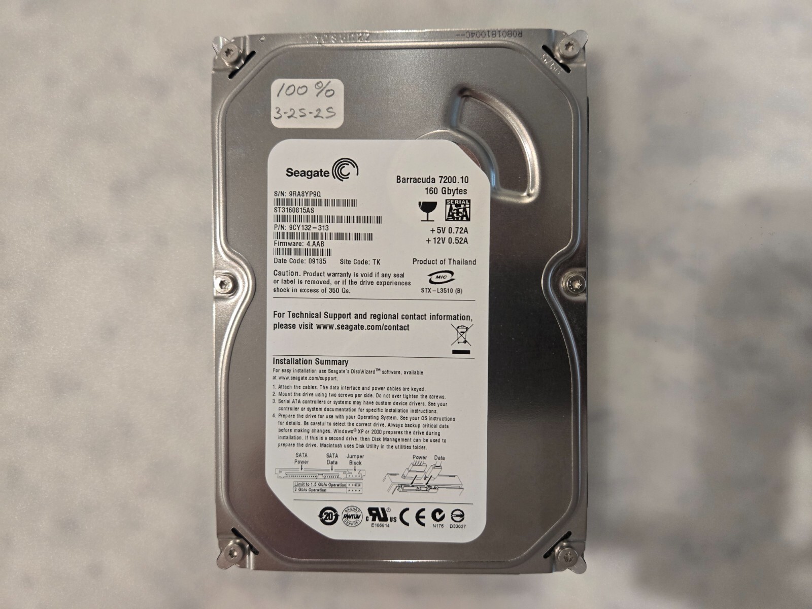 Seagate Barracuda 7200.10 160 GB 3.5" Internal HD SATA 3 Gbps ST3160815AS