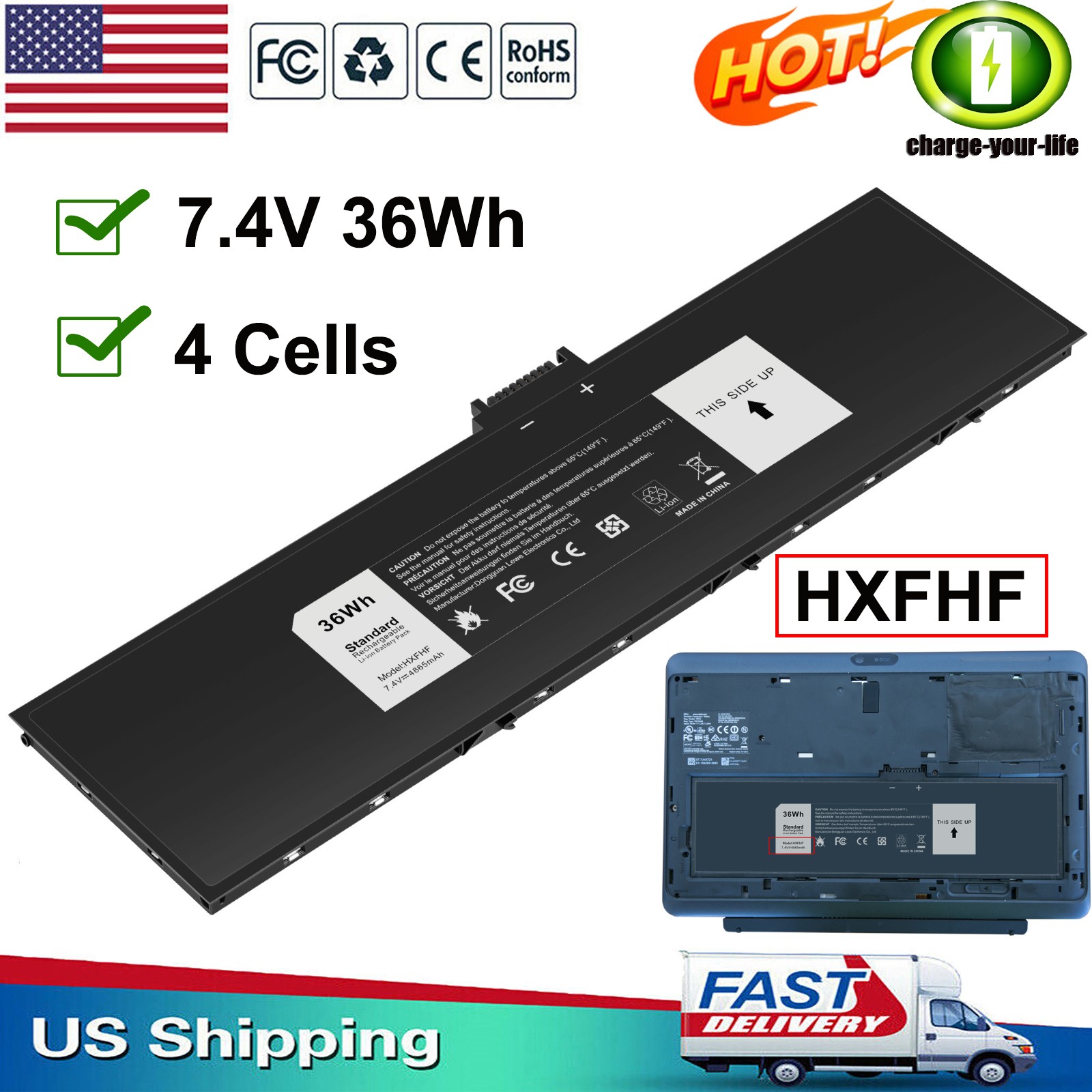 36Wh HXFHF Battery for Dell Venue 11 Pro 7130 7139 7140 Tablet PC VT26R 0VJF0X