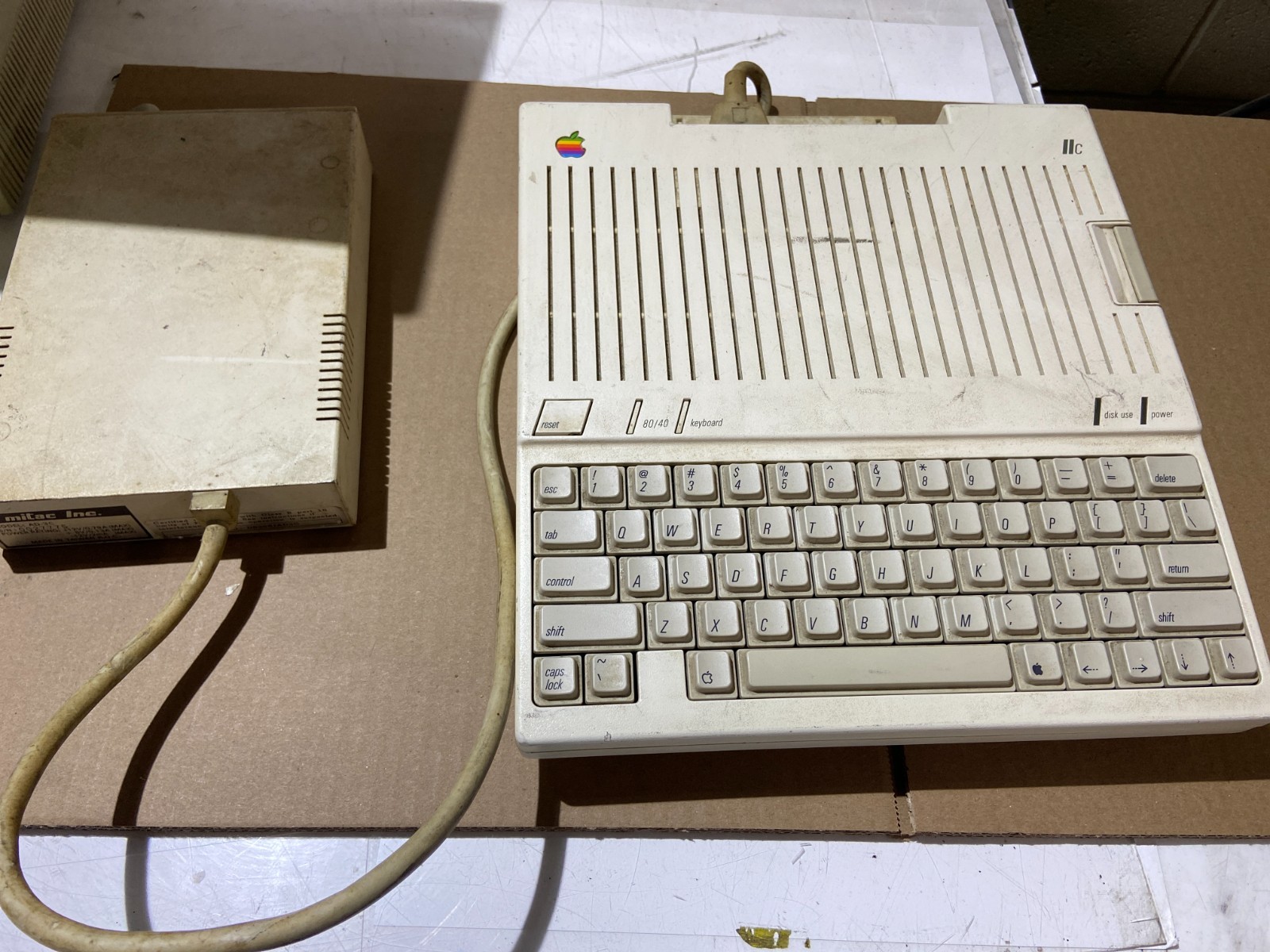 Vintage Apple IIc Computer A2S4000 & Mitac AD-3C External Floppy Drive *Untested