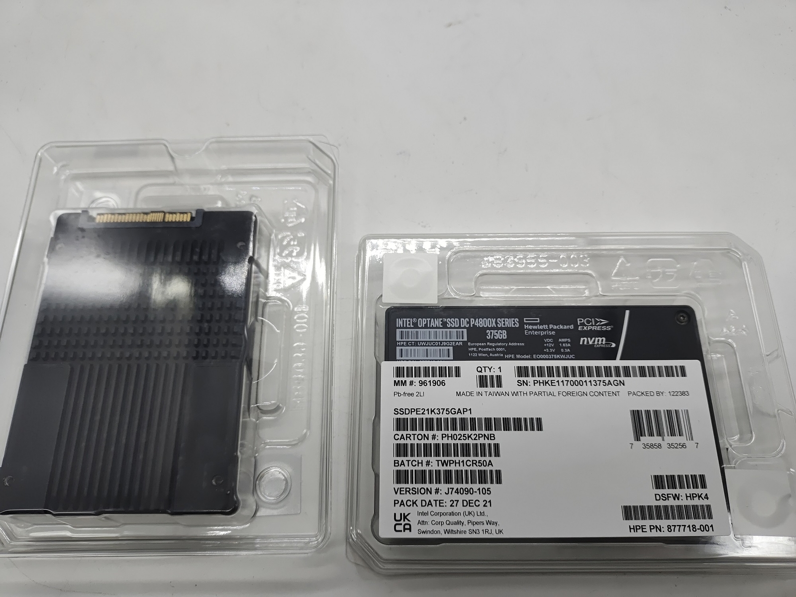 New HP Intel Optane P4800x 375GB 2.5" 6Gb/s SSD U.2 NVME PCIE SSDPE21K375GAP1