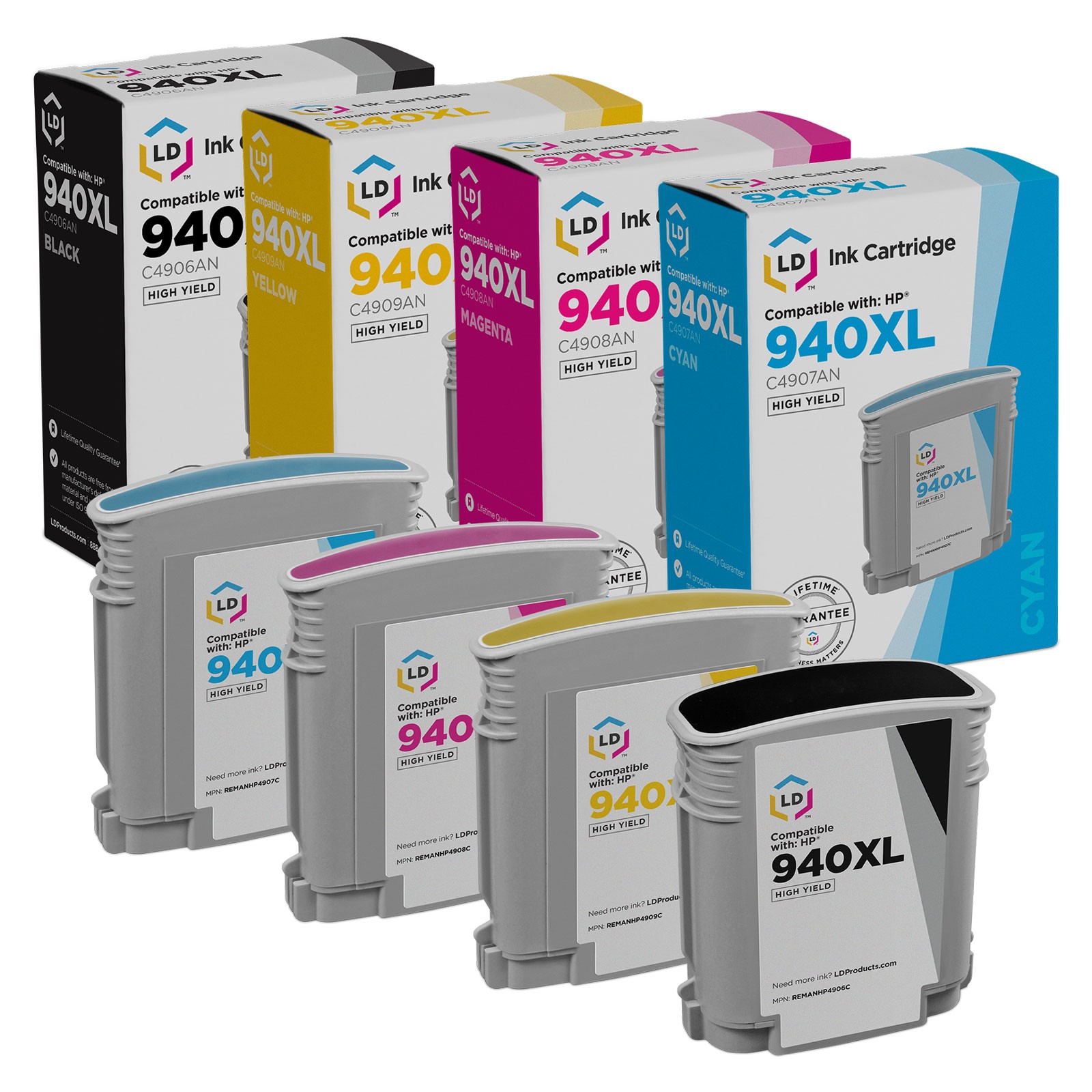 Replacement Replacements Fits for HP 940XL 4PK: C4906AN/C4907AN/C4908AN/C4909AN