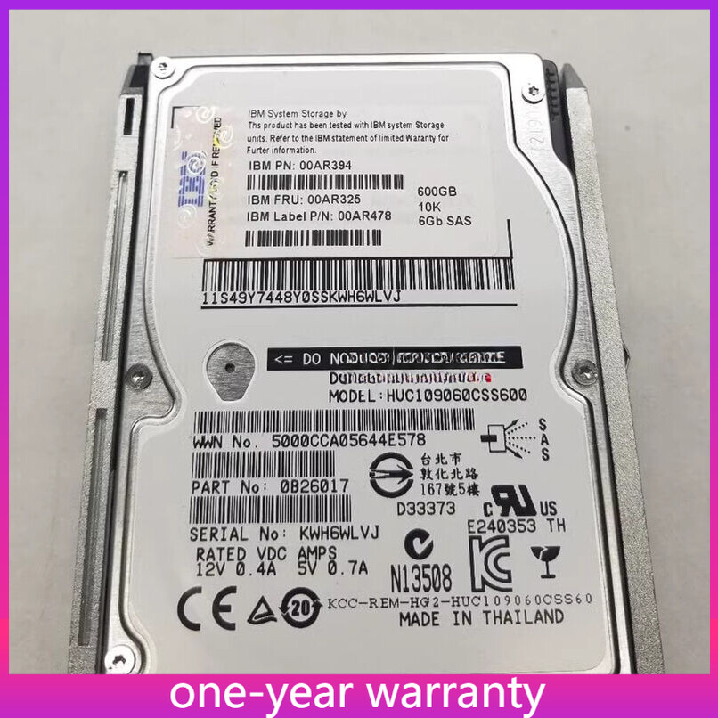 00AR325 00AR394 00AR478 00D5302 IBM 600GB 6Gbps 10K SAS 2.5" Hard Drive HDD