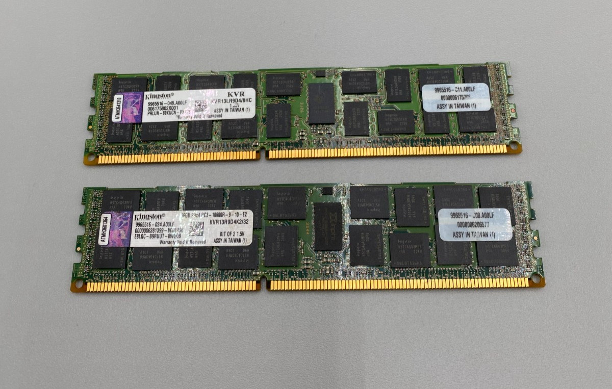 Lot Of 2 Kingston DDR3 16GB Each ( 2 x 16GB = 32GB ) PC3 1333MHz RAM B/Green/Big