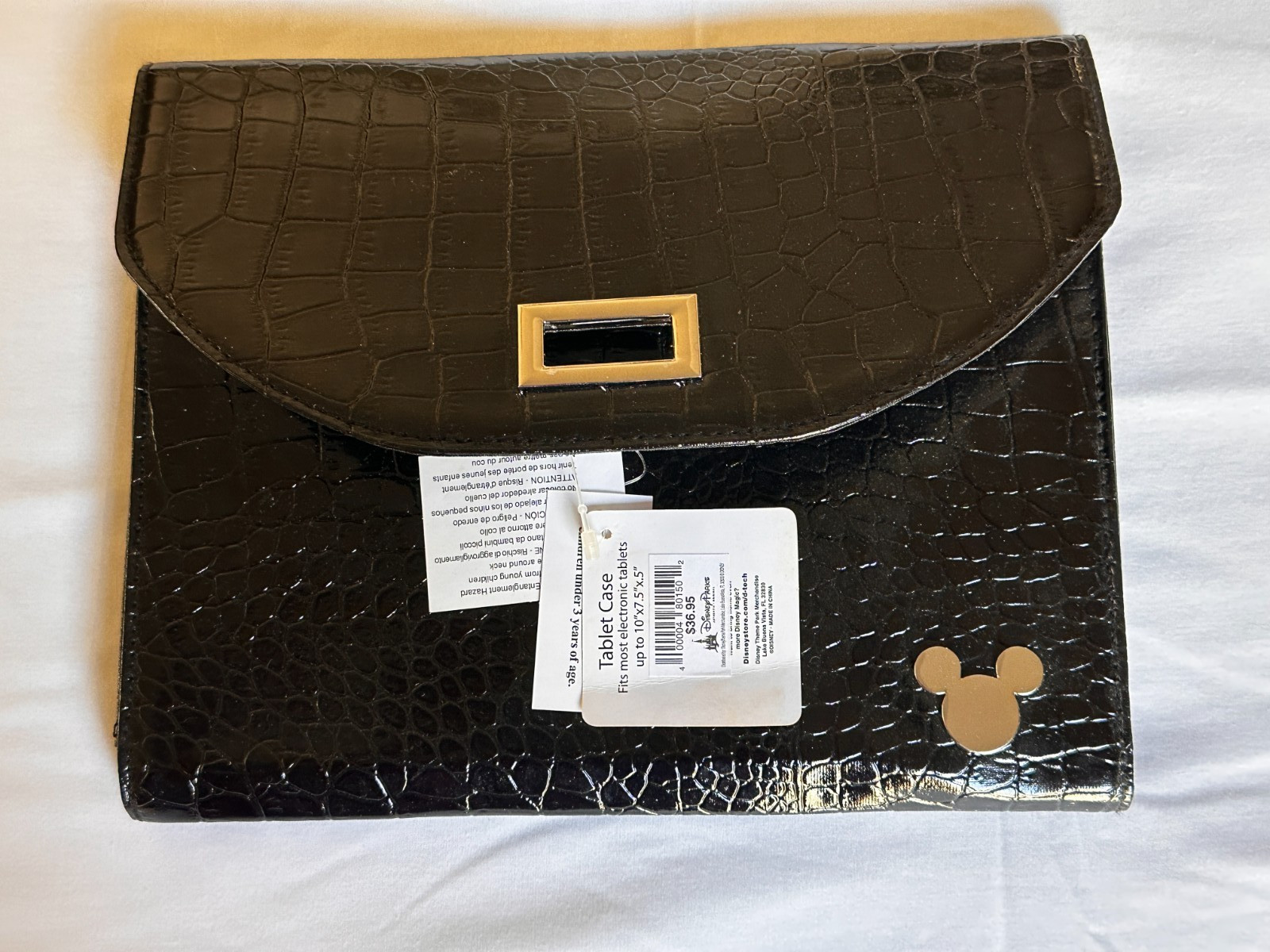 Disney Parks Black Alligator Skin Tablet Case Clutch with Mickey Icon 10"x 7.5"