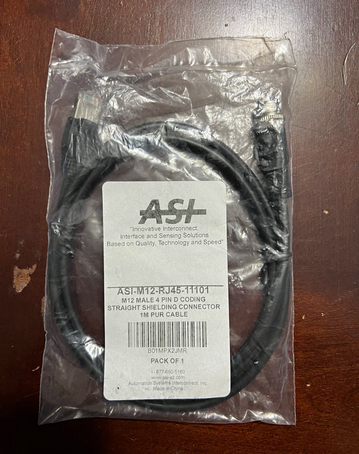 ASI ASI-M12-RJ45-1110T M12 4-Pin D-Coded to RJ45 Shielded 1m Black Cable