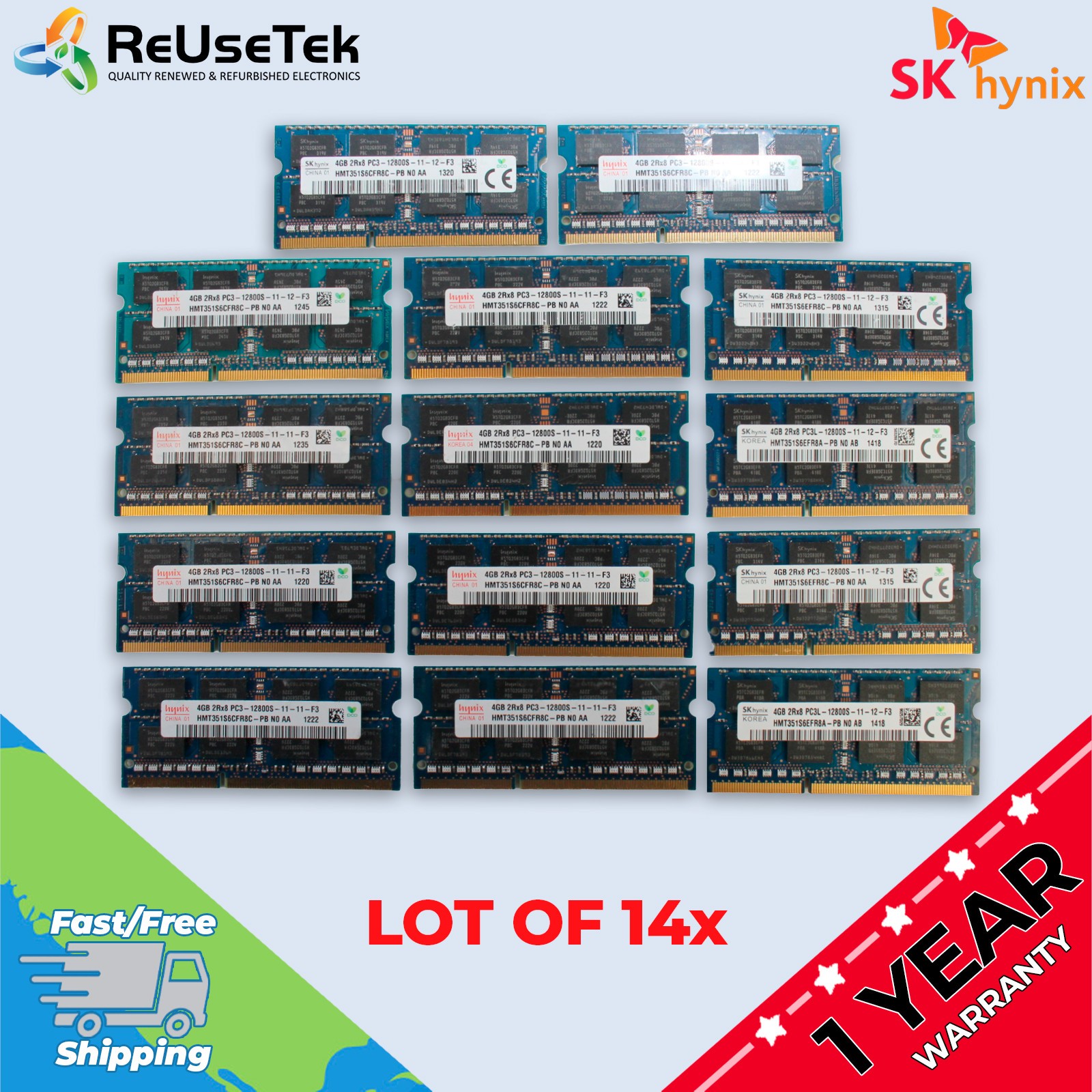 SKHYNIX 56GB (14 x 4GB) 1600MHZ DDR3 Laptop RAM HMT351S6CFR8C-PB HMT351SCFR8C-PB