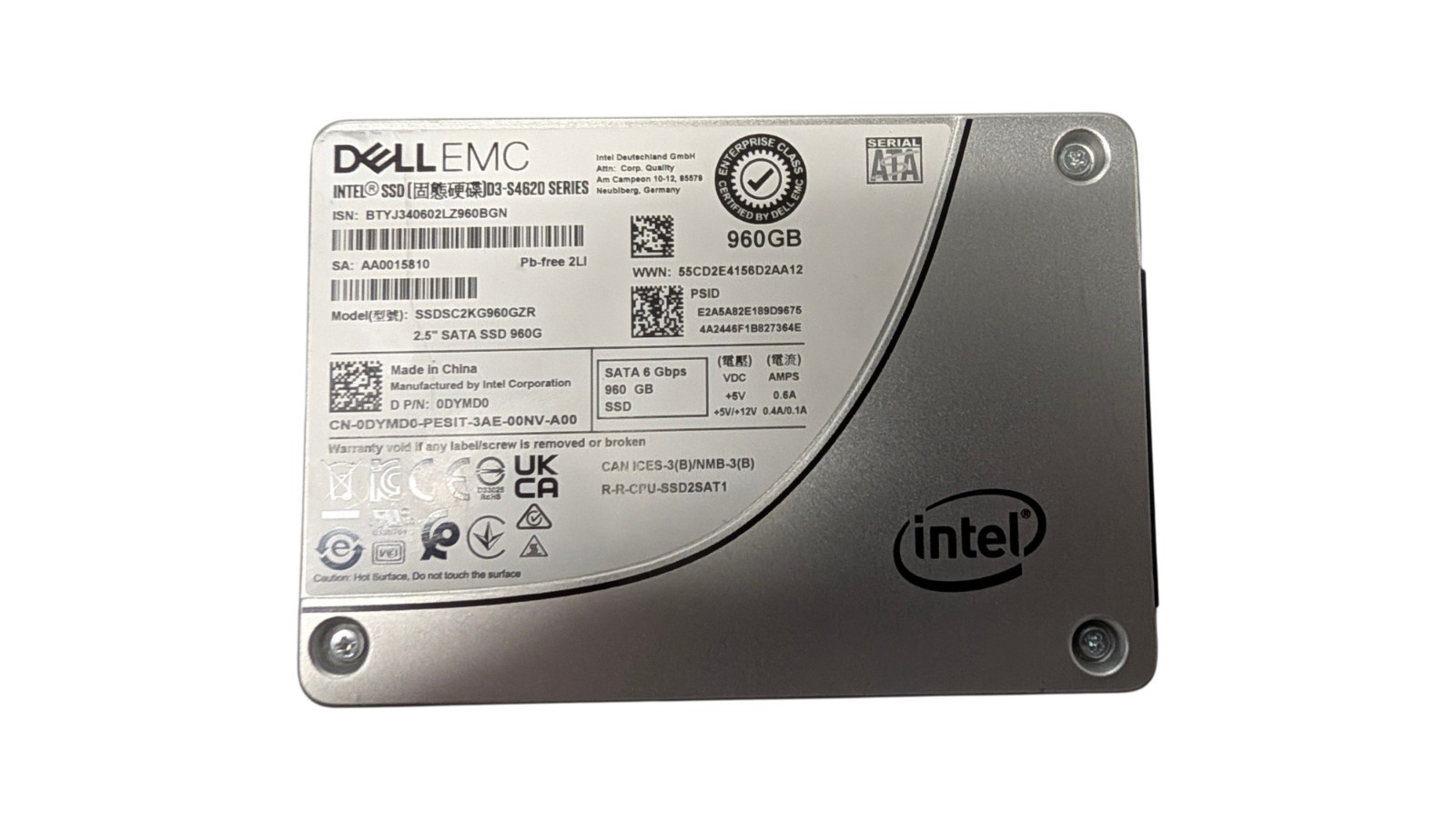 Dell/Intel 960GB SATA 6Gbps  2.5" SSD 0DYMD0 - SSDSC2KG960GZR
