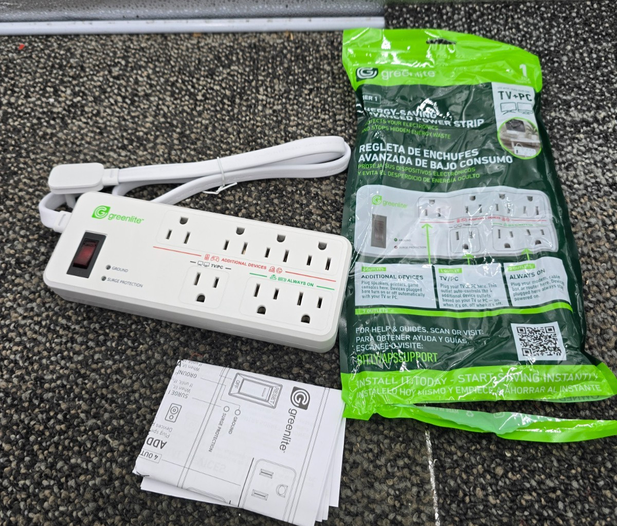 (QTY 5) Greenlite TV+PC Energy-Save Advanced Power Strip Surge Protector Outlet