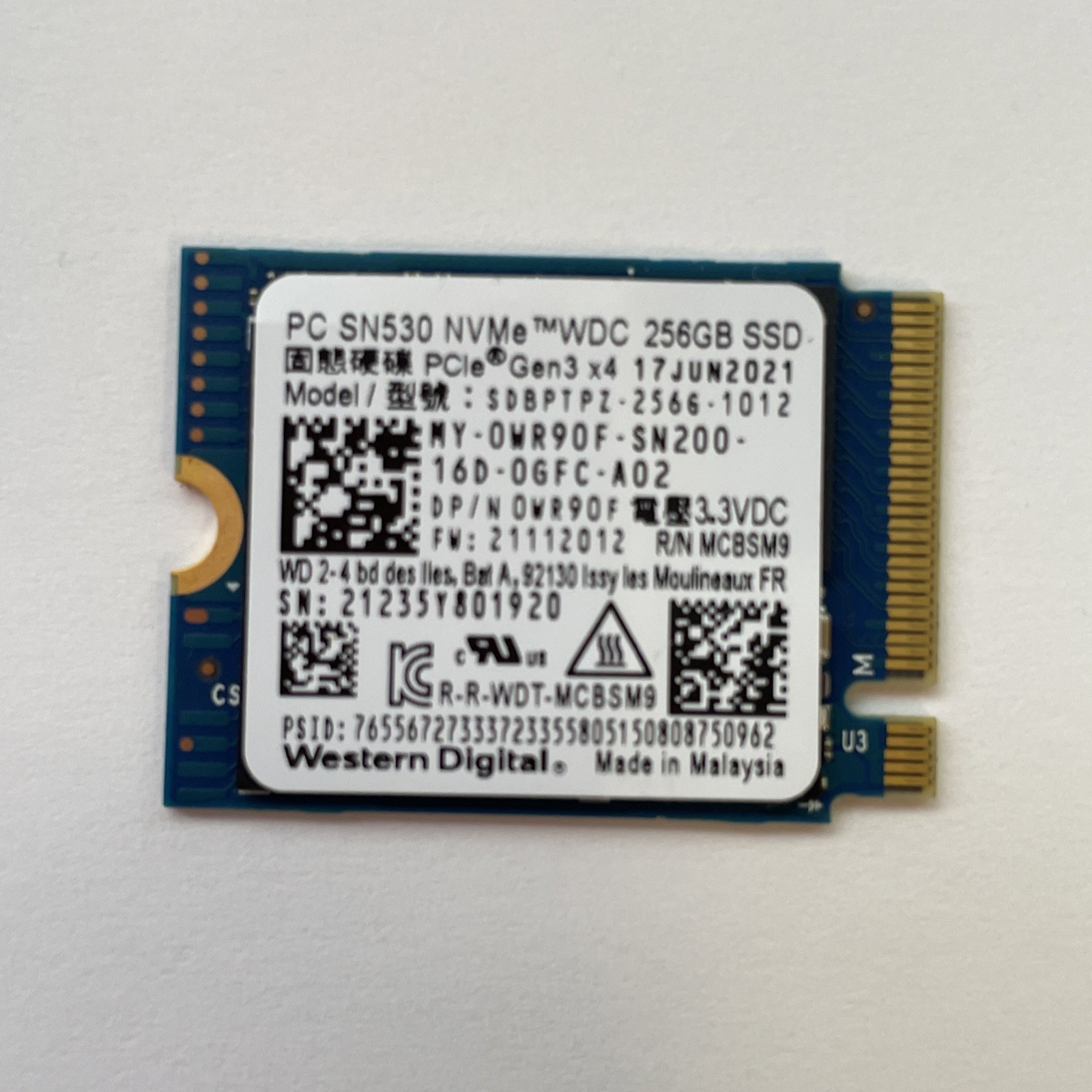 Western Digital SN530 256GB NVMe M.2 SSD SDBPTPZ-256G-1012 | See Crystal Disk