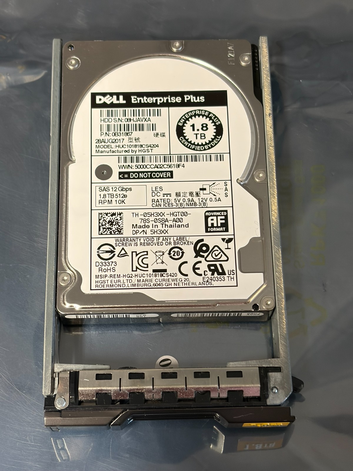 Dell 1.8TB 10K SAS 2.5" HDD 12Gb/s w/ Compellent Caddy – 5H3XX / HUC101818CS4204
