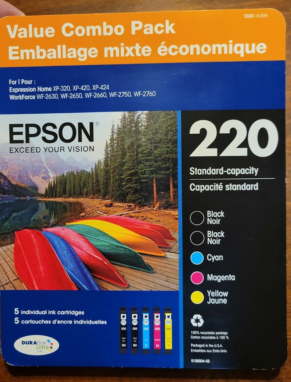 Genuine Epson 220 ink Cartridge Value Combo Pack Sealed