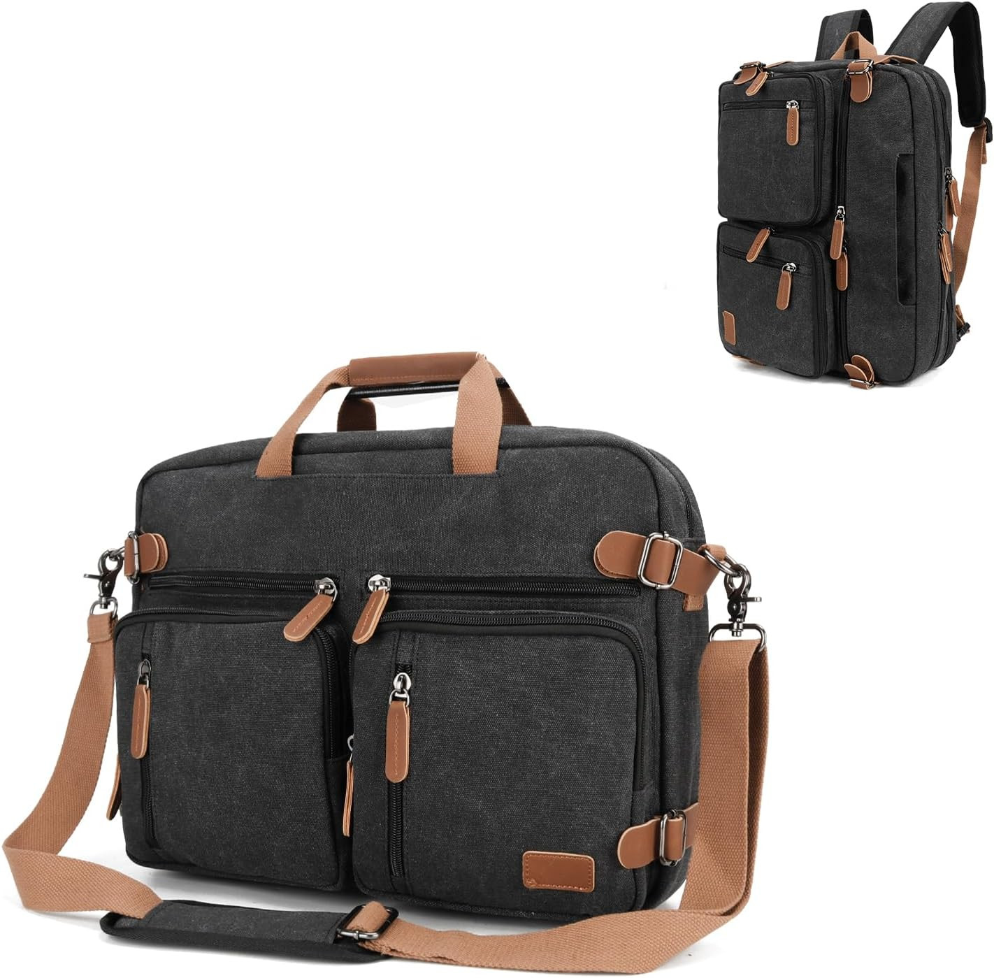3 in 1 Convertible Briefcase Backpack 17.3 inch Laptop Backpack Case Messenger B