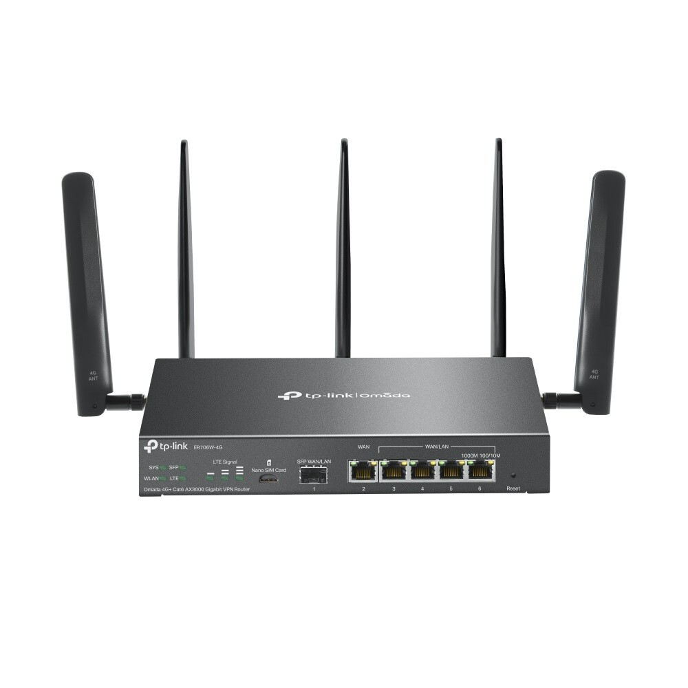 TP-Link ER706W-4G | Omada 4G+ Cat-6 AX3000 Wireless Gigabit Multi-WAN VPN Router