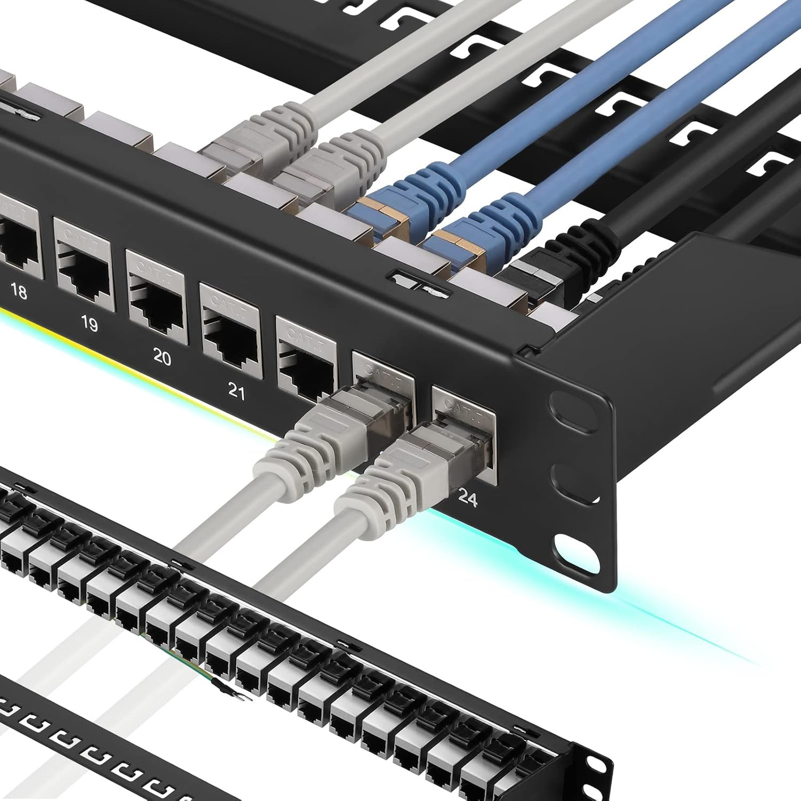 Patch Panel 24 Port Cat7 with Inline Keystone 10G Support, Coupler Patch Panel