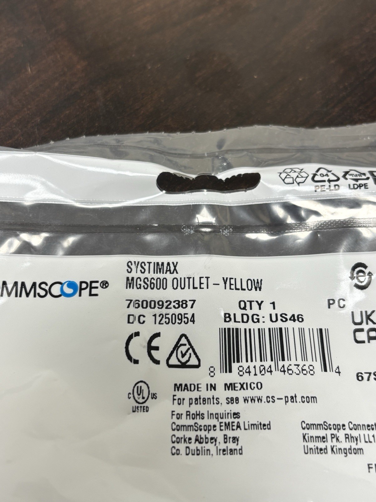 760092387 (Systimax,Commscope) )  MGS600 CAT6A  Yellow Ethernet Jack