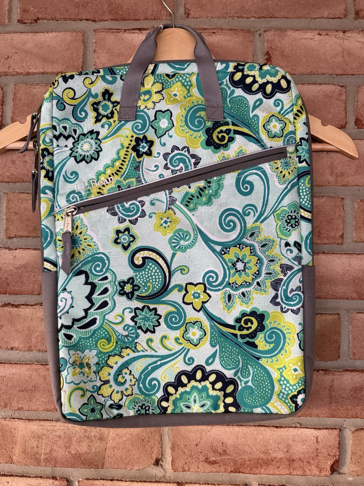 LL Bean Messenger Laptop Bag Turquoise & Green Floral Divided Many Pockets & Zip