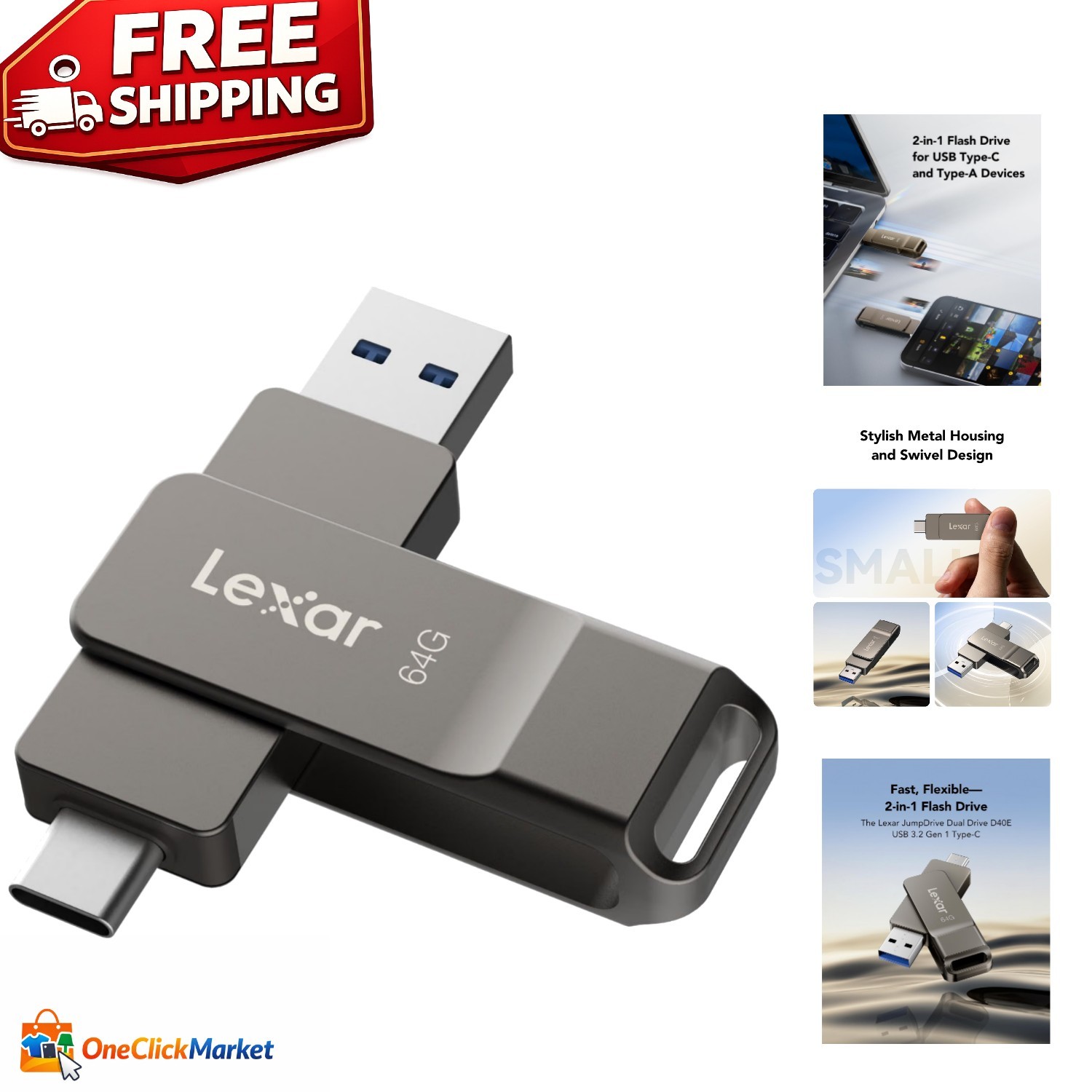 Portable 64GB Titanium Grey USB 3.2 Jump Drive - Plug & Play Convenience